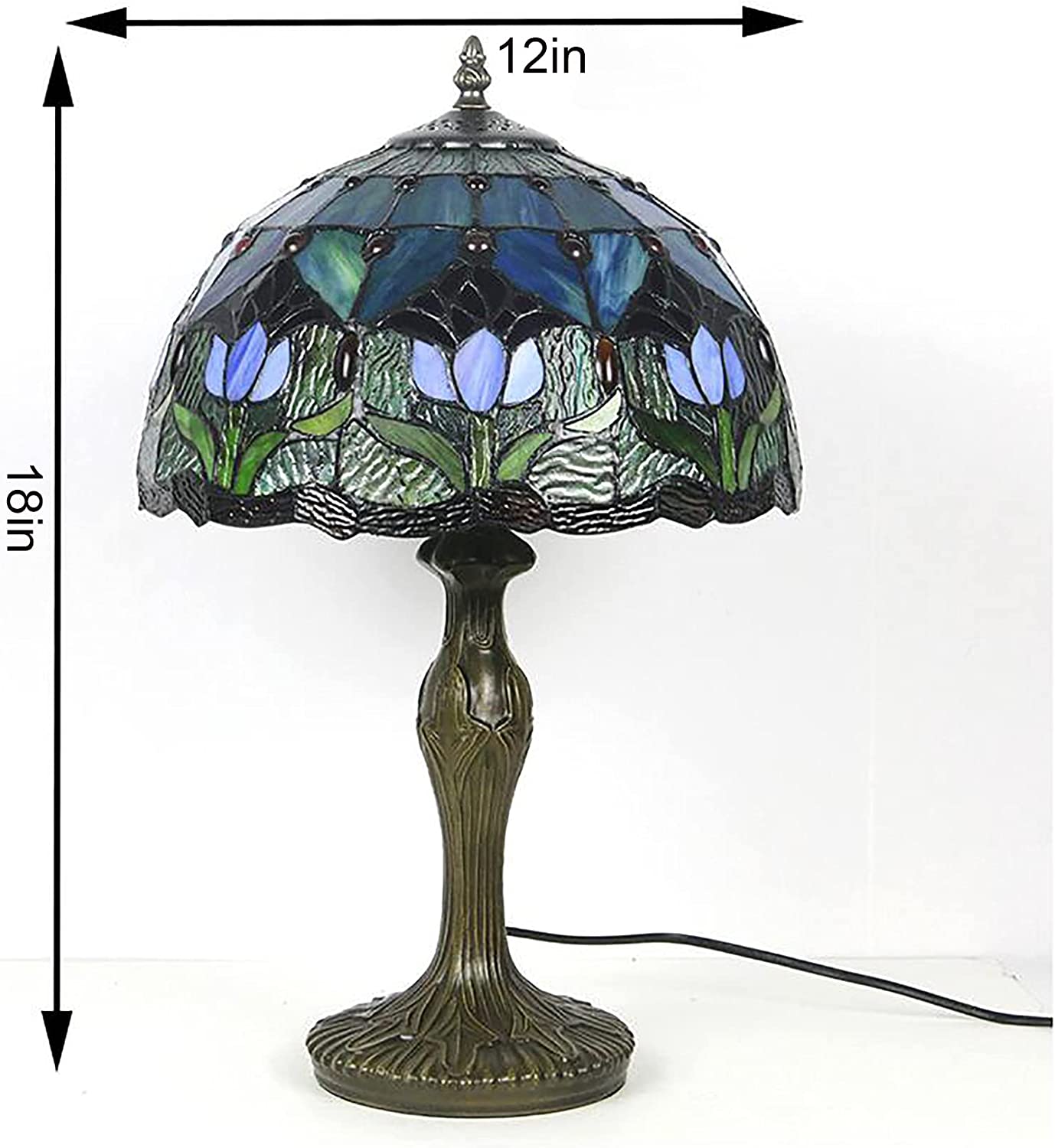 Errzom Tiffany Style Table Lamp Stained Glass Lamp Shade Purple Tulip Flower Reading Desk Light 12 Inches for Bedroom Study Living Room Office