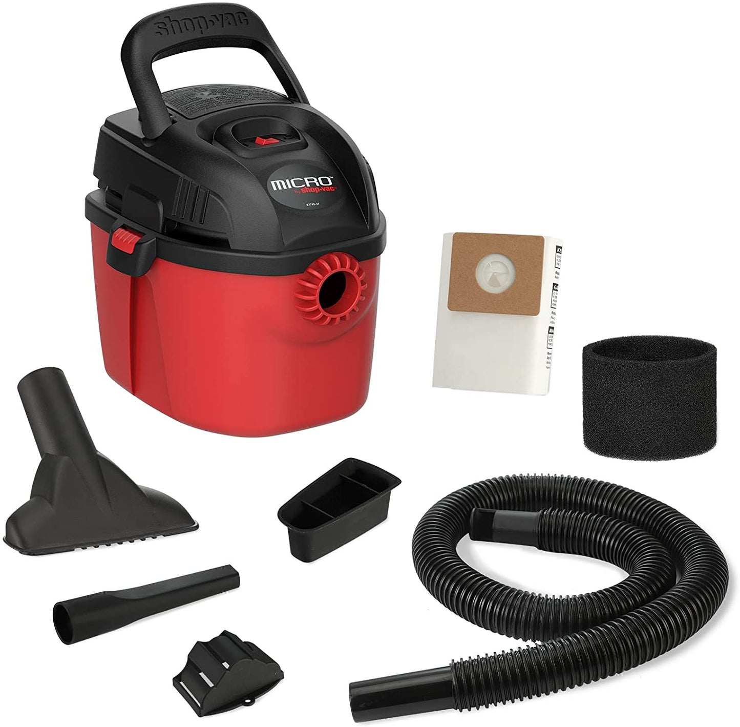 Micro Wet/Dry Vac, Portable 1 Gallon 1.0 Peak Shop Vacuum with Collapsible Handle and Wall Bracket, 2021000