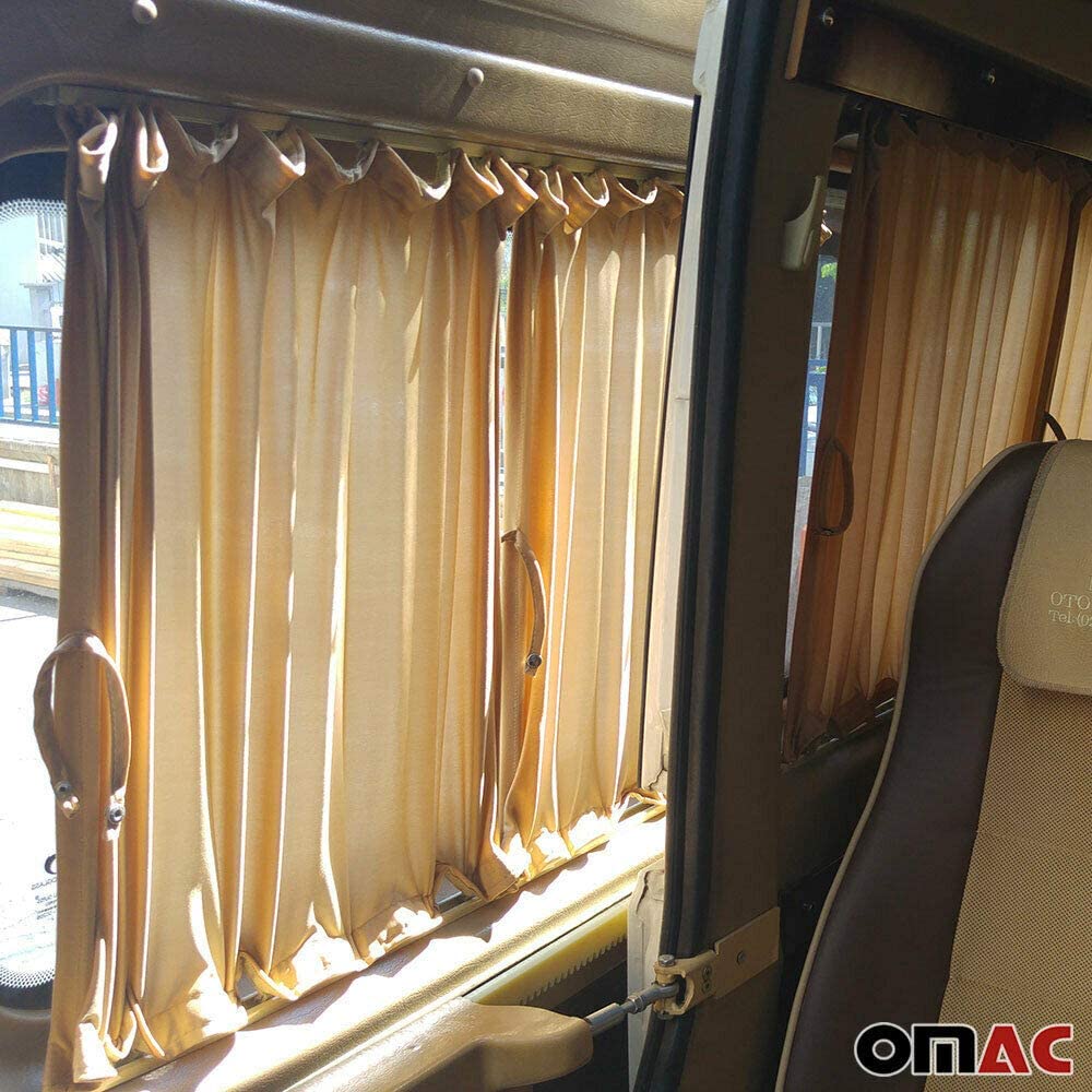 Car Side Window Sun Shades Van Curtain Kit Fits Ram Promaster 2006-2022 Long Wheelbase / Barn Door | UV Protection Curtain Vehicle Slidable Retractable 14 pcs (Double Sliding Door, Beige)