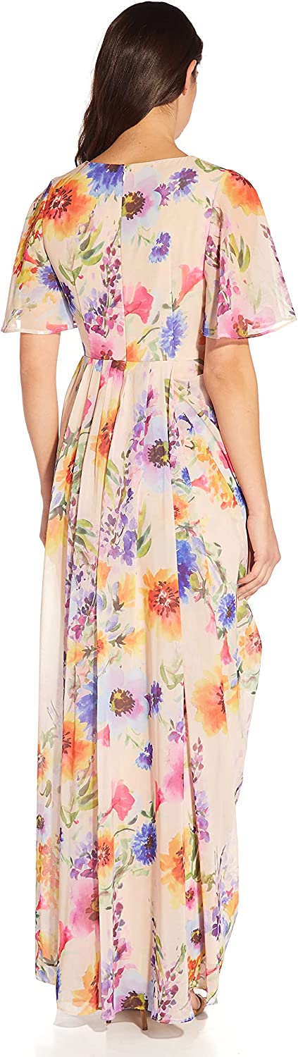 Papell Women's Floral Printed Chiffon Gown