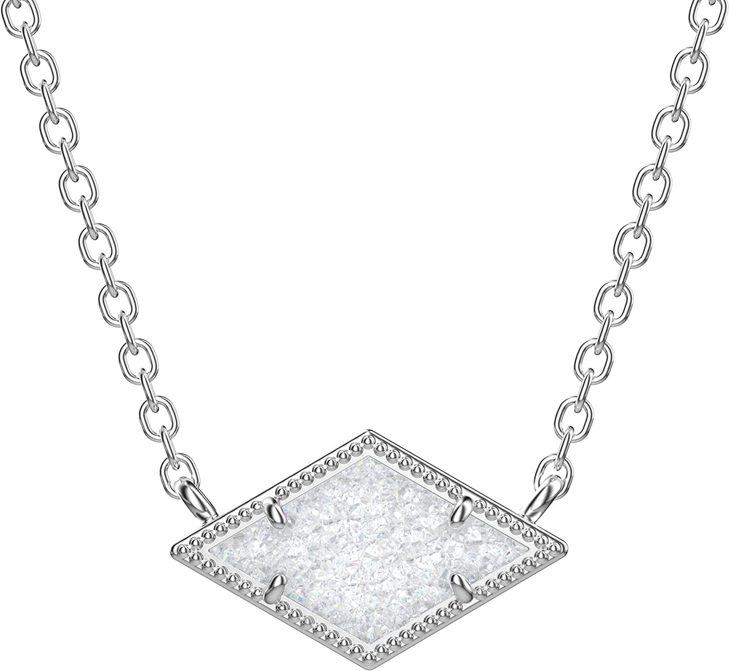 Helen of New York - 925 Sterling Silver Drusy Pendant Necklace - Timeless Design, 15”+2” Extender