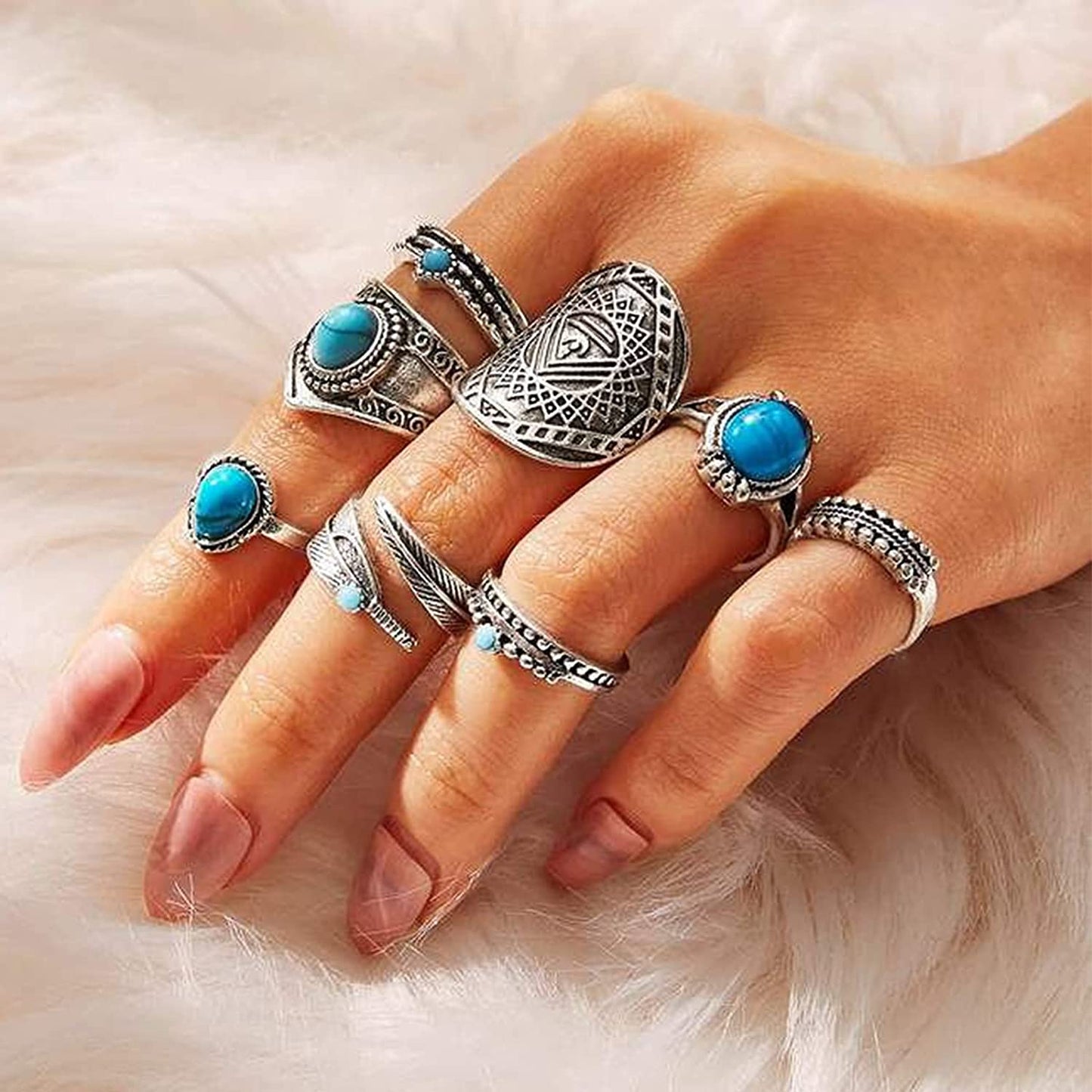 82 Pcs Vintage Silver Knuckle Rings Set for Women, Bohemian Stackable Joint Finger Rings, Retro Stone Crystal Stacking Midi Rings Pack