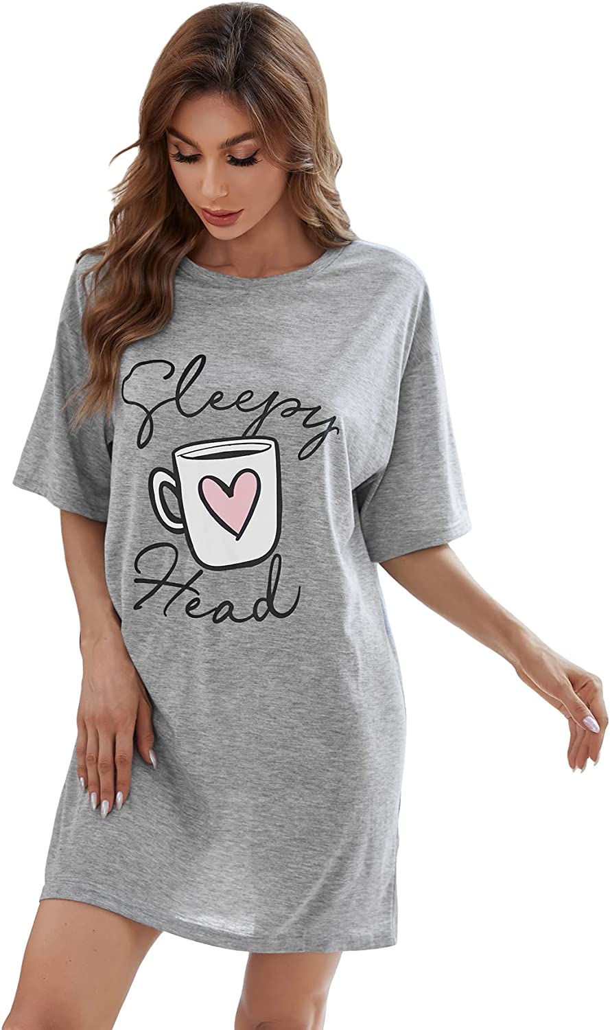 Women's Funny Lingerie Nightgown Cute Print Tshirt Sleepdress