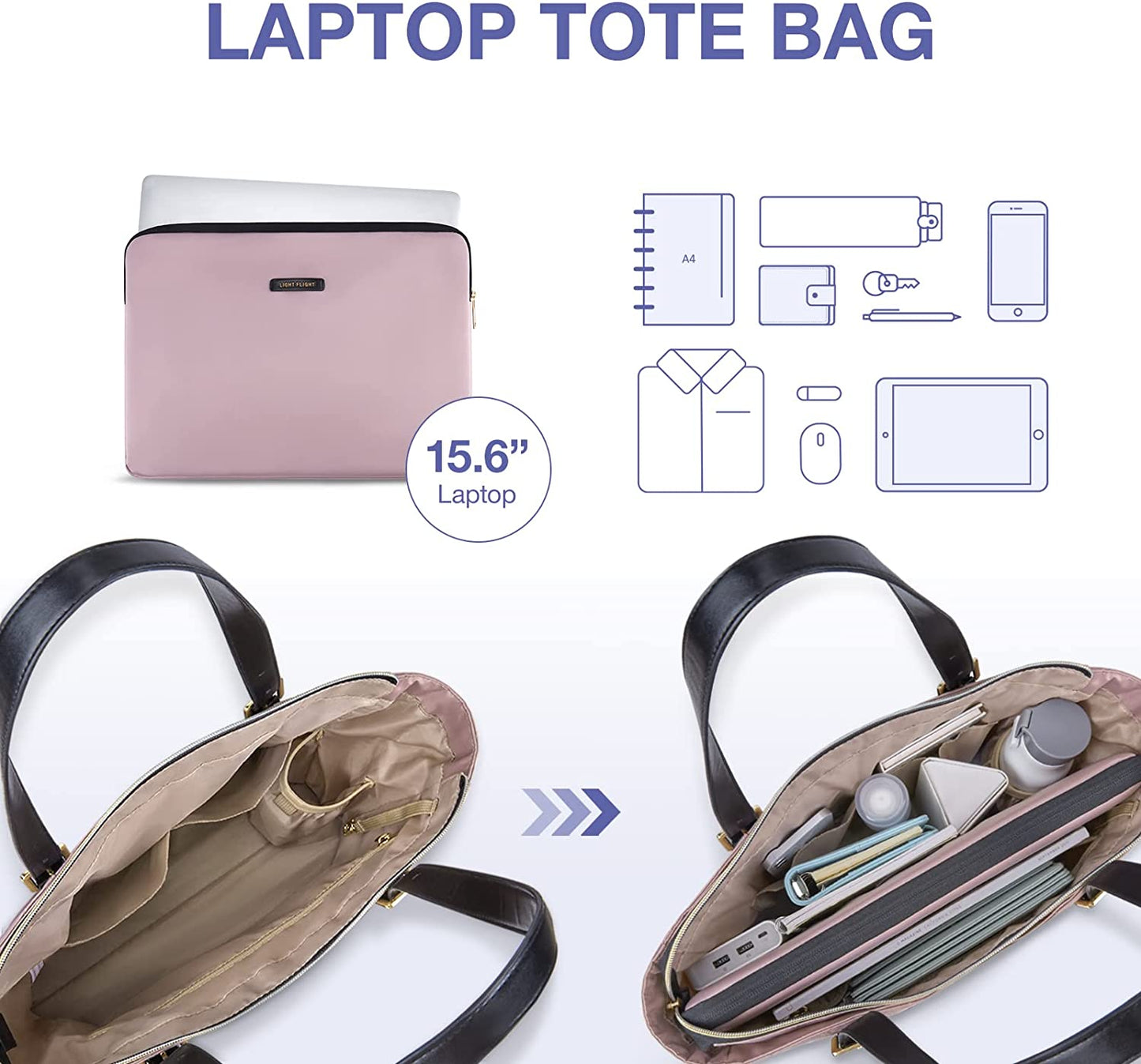 Tote Bag for Women, LIGHT FLIGHT Large Shoulder Bag with Laptop Sleeve Fits 15.6 Inch, 2pcs Set for Work, School