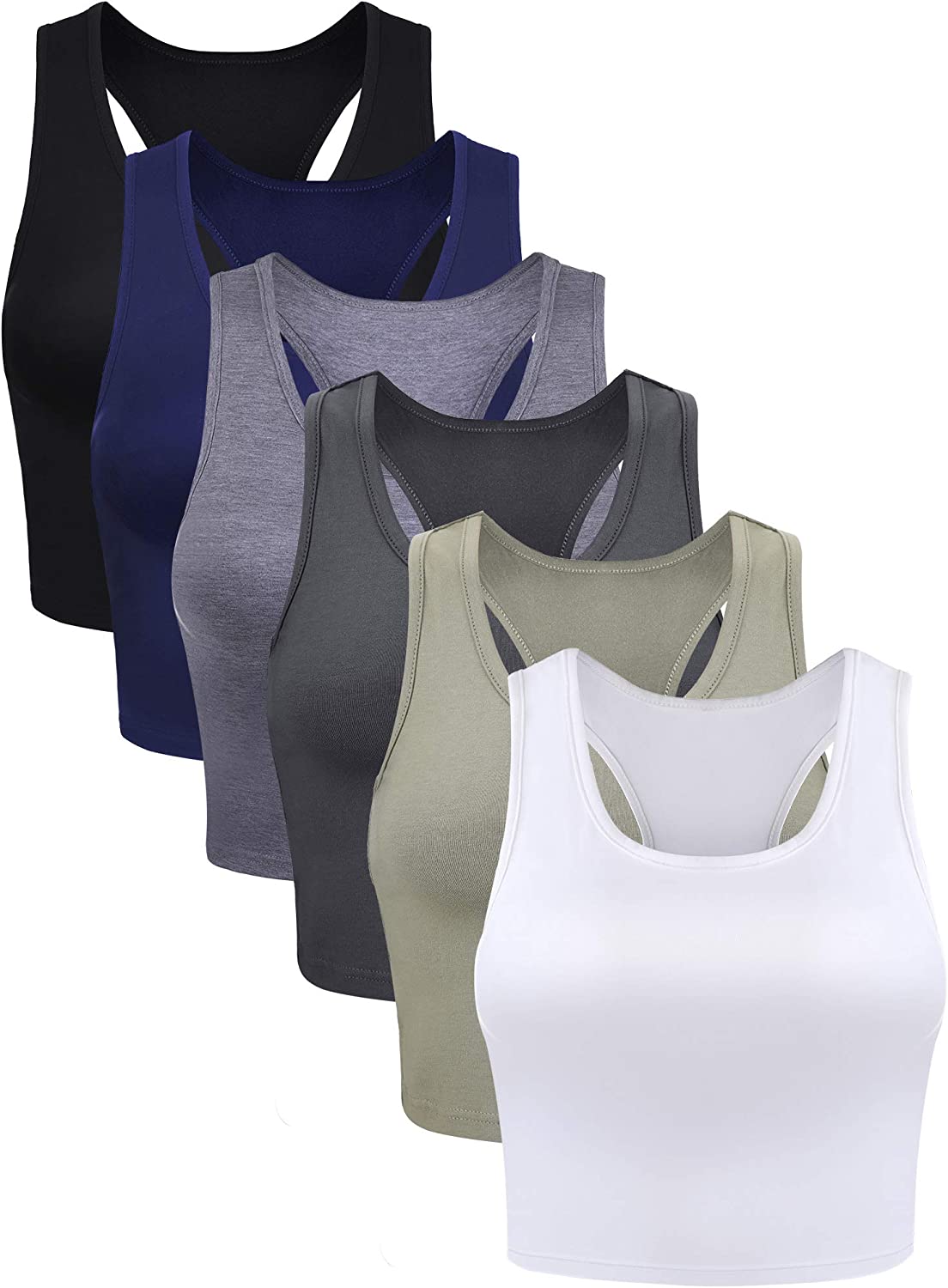 6 Pieces Basic Sleeveless Racerback Sports Crop Tank Tops for Women Girls Daily Wearing
