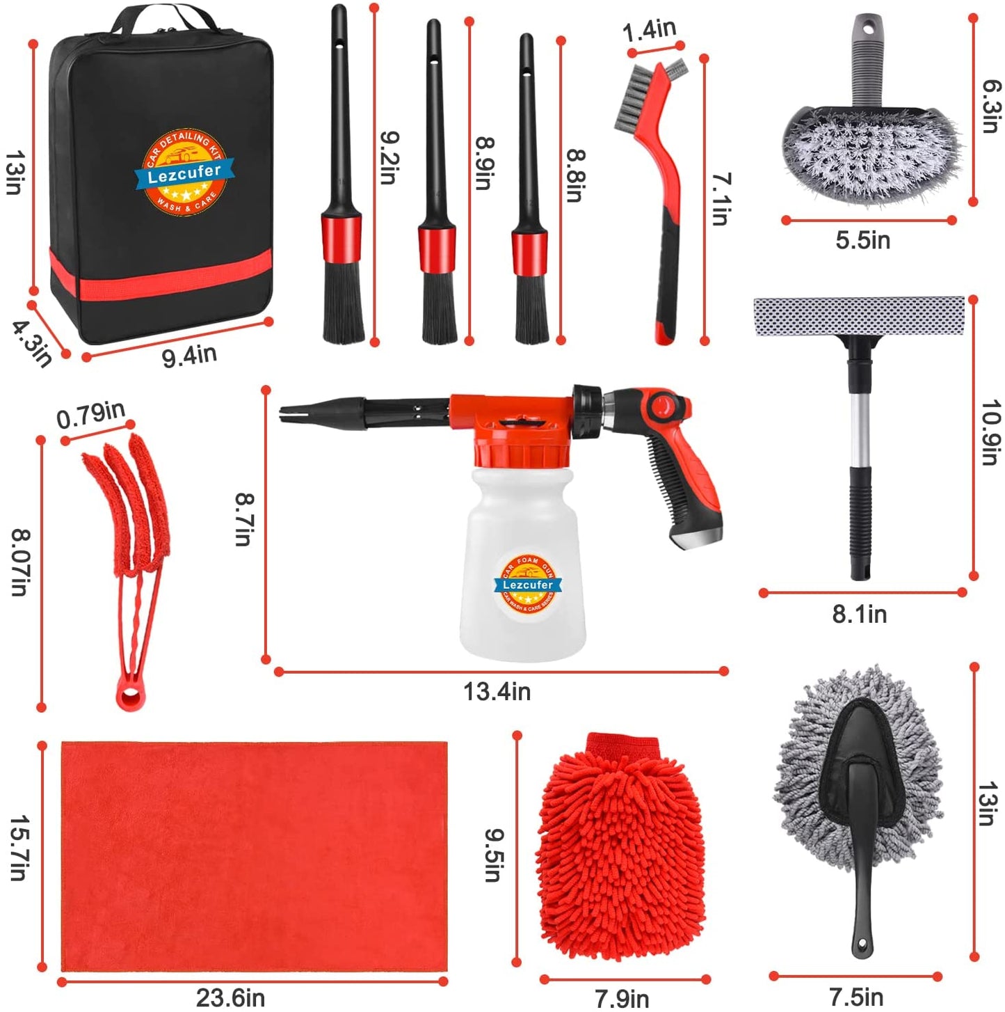 Car Wash Kit with Foam Gun, Car Cleaning Kit with Car Foam Sprayer, Car Detailing Kit, Car Detailing Brush Set, Wheel Brush,Car Wash Mitt & Towels, Foam Cannon Car Washing Kit Fits Most Garden Hose