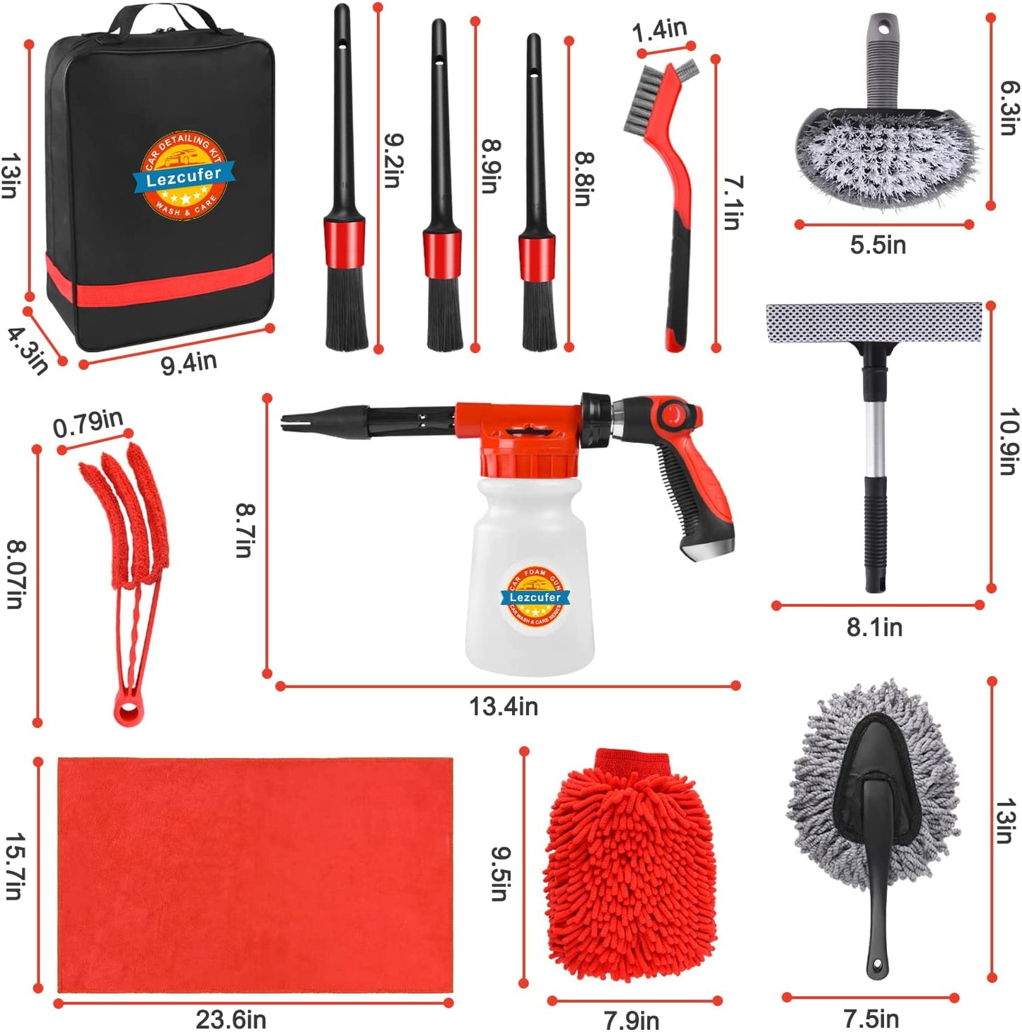 Car Wash Kit with Foam Gun, Car Cleaning Kit with Car Foam Sprayer, Car Detailing Kit, Car Detailing Brush Set, Wheel Brush,Car Wash Mitt & Towels, Foam Cannon Car Washing Kit Fits Most Garden Hose