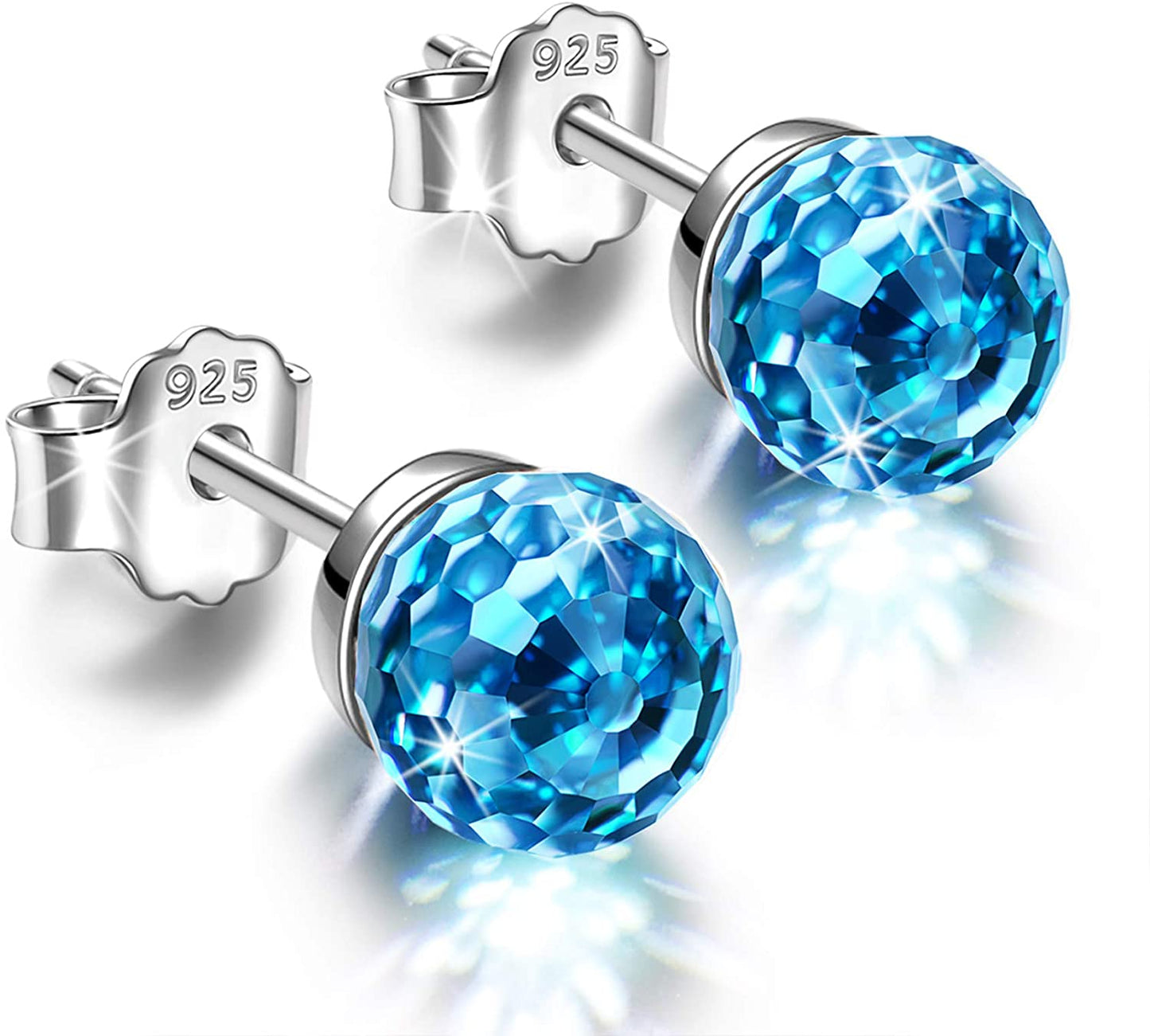 "Fantastic World" Crystal Earrings for Women Girls, 925 Sterling Silver Stud Earrings, Hypoallergenic Earrings for Sensitive Ears, 6MM