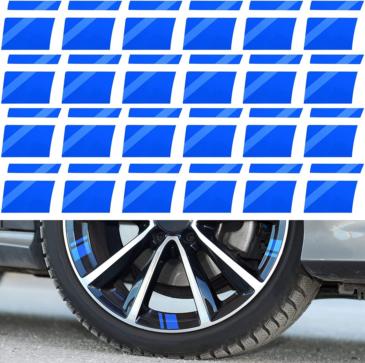 24 Pcs Wheel Rims Decal Stripes Reflective Car Stickers Wheel Hub Stickers Automotive Decals for 18-21 Inch Wheels Tire Rim Safety Automotive Exterior Accessories (Blue)