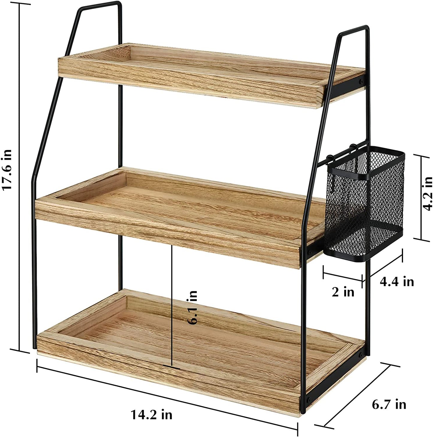 3-Tier Bathroom Counter Organizer, Wood Bathroom Countertop Vanity Organizer Bathroom Trays for Counter, Skincare Organizer Makeup Cosmetic Holder Standing Storage Shelf, Kitchen Spice Rack, Brown