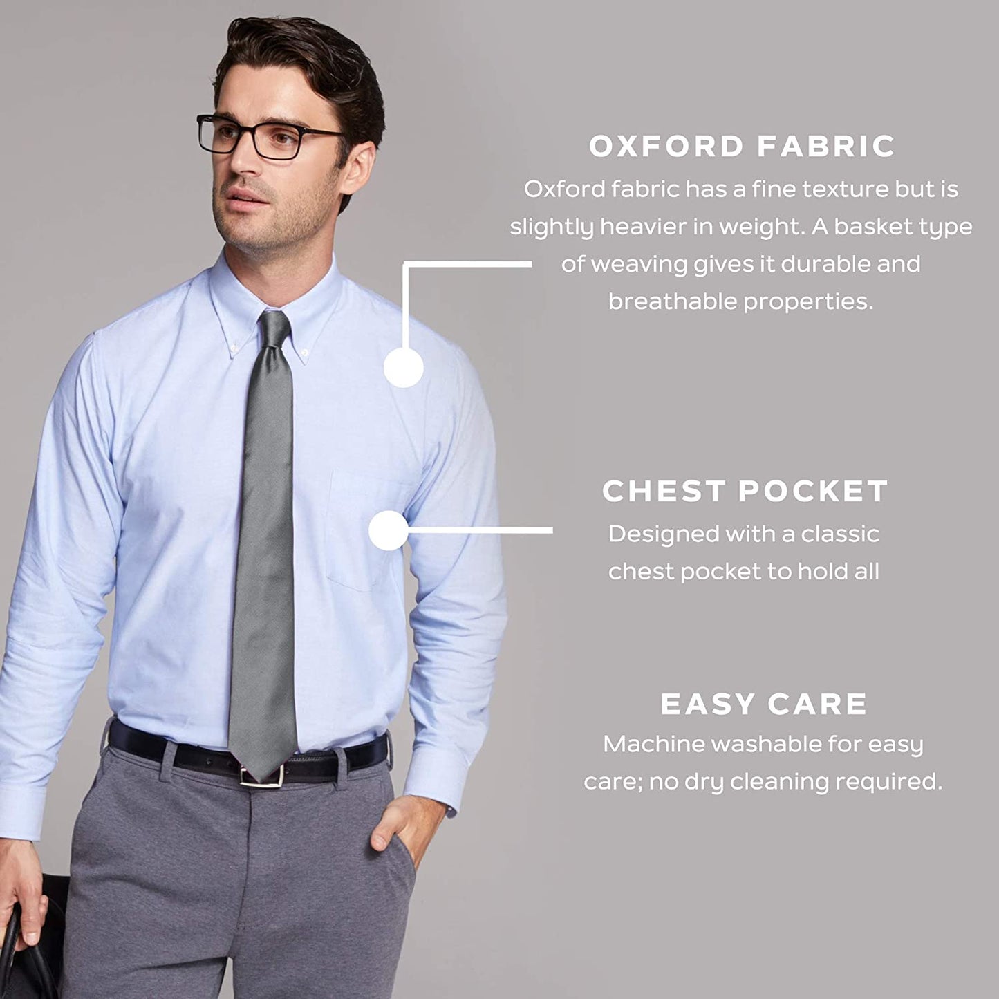 Heusen Men's Short Sleeve Dress Shirt Regular Fit Oxford Solid