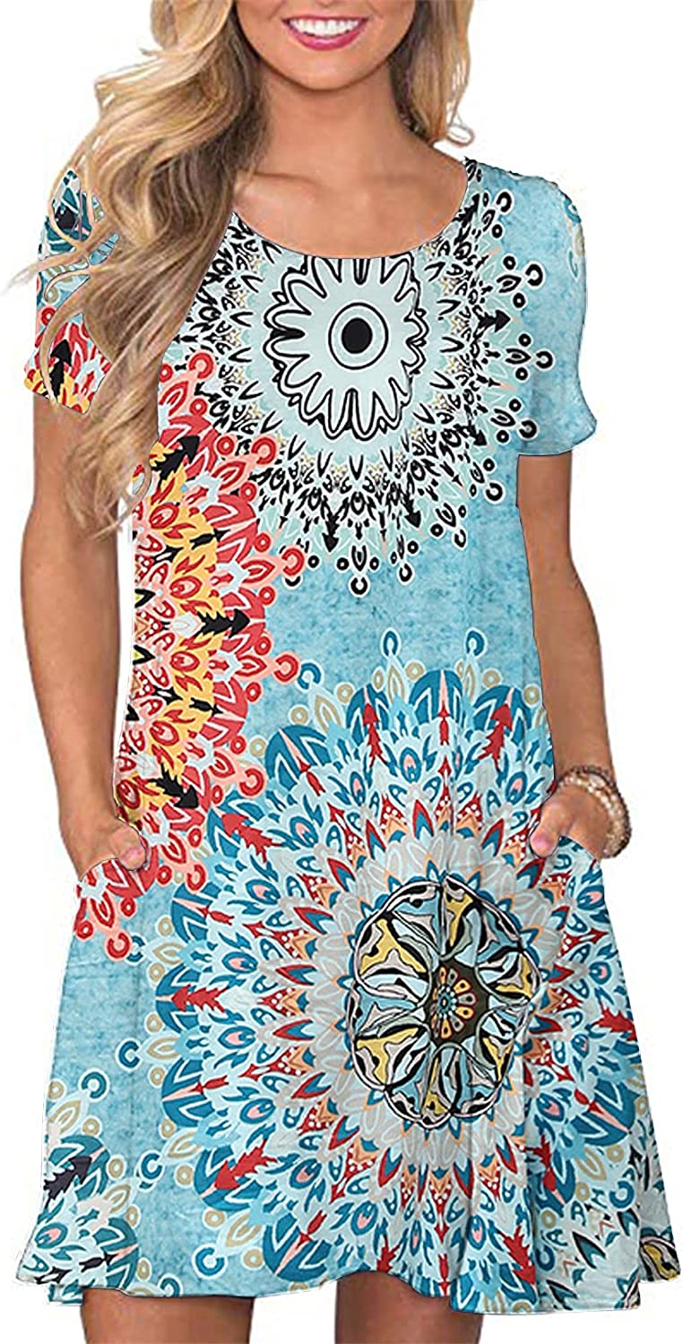 Women's Summer T Shirt Dresses Casual Beach Short Sleeve Swing Pockets Dresses