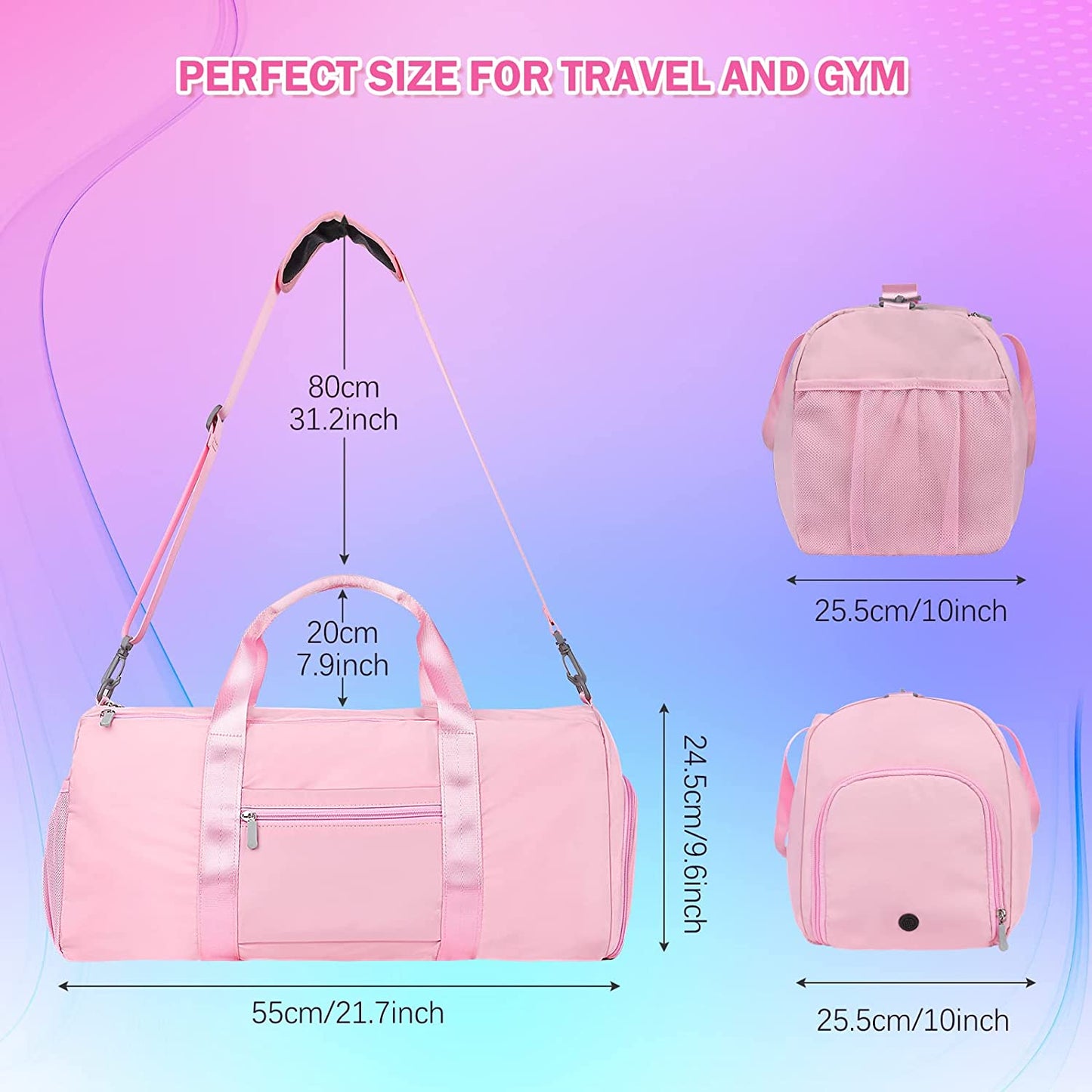 SAMIT -Gym Bag-35L Duffel Bag Large Sports Gym Bag for Women Waterproof Travel Bag Carry on Bag Overnight Weekend Bag Girl Dance Bag with Wet Pocket & Shoe Compartment(Pink)
