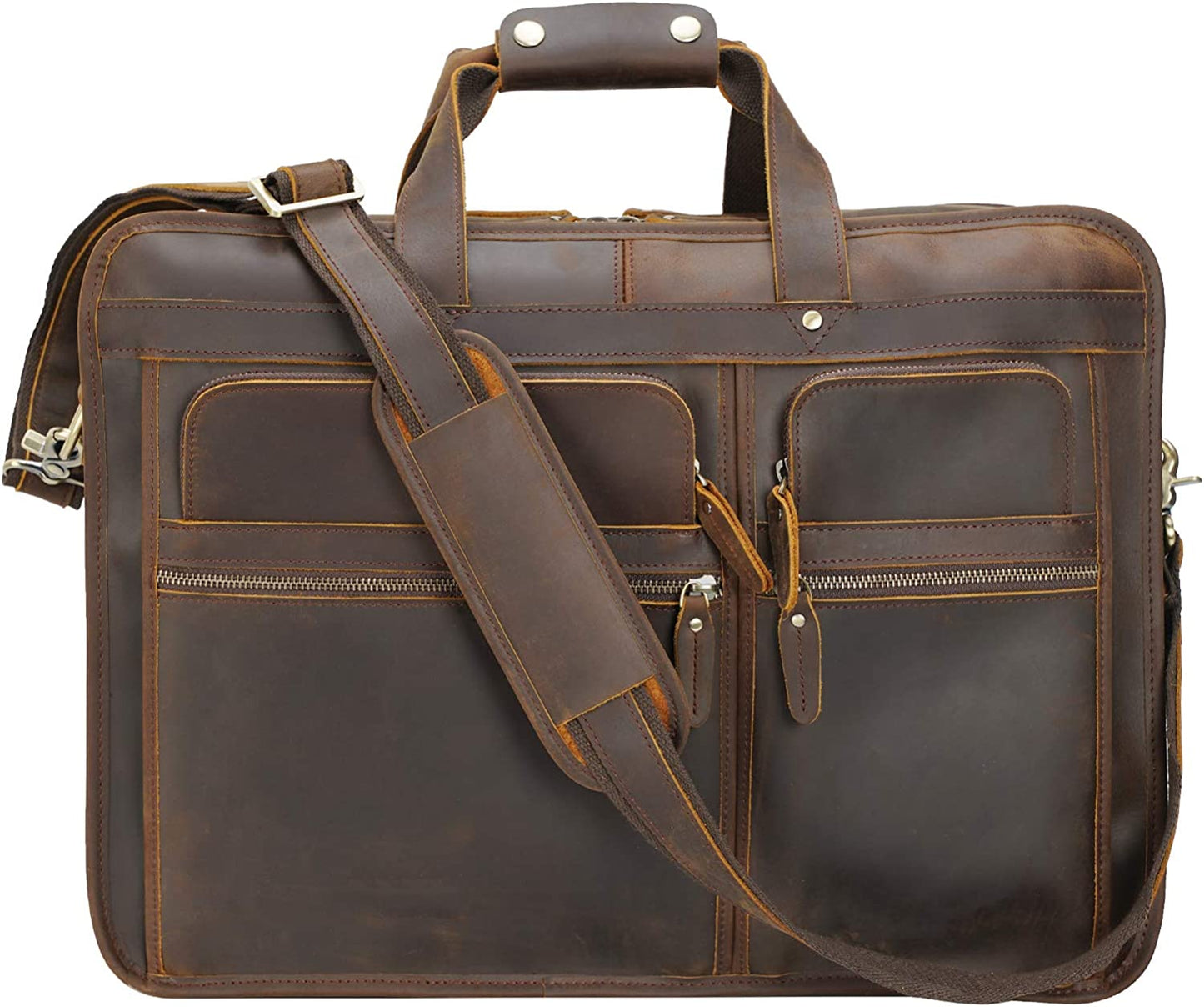 Polare 18.5” Full Grain Leather Laptop Briefcase Messenger Bag Tote For Men Large Fits 17.3” Laptop