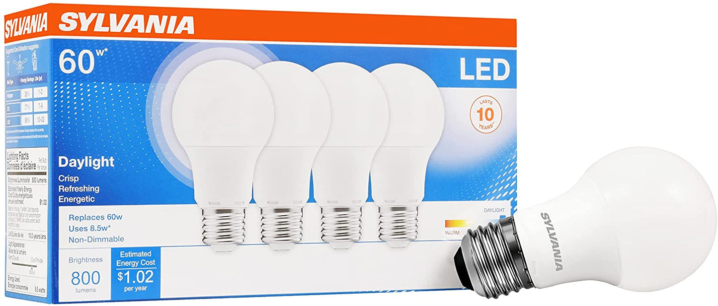 LED A19 Light Bulb, 60W Equivalent, Efficient 8.5W, 10 Year, 2700K, 800 Lumens, Frosted, Soft White - 24 Pack (74765)