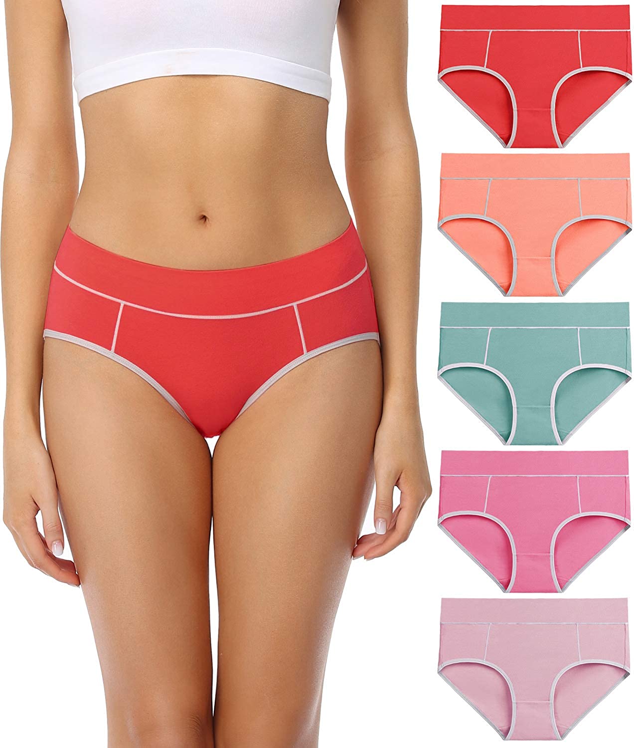 Women's Cotton Stretch Underwear Comfy Mid Waisted Briefs Ladies Breathable Panties Multipack