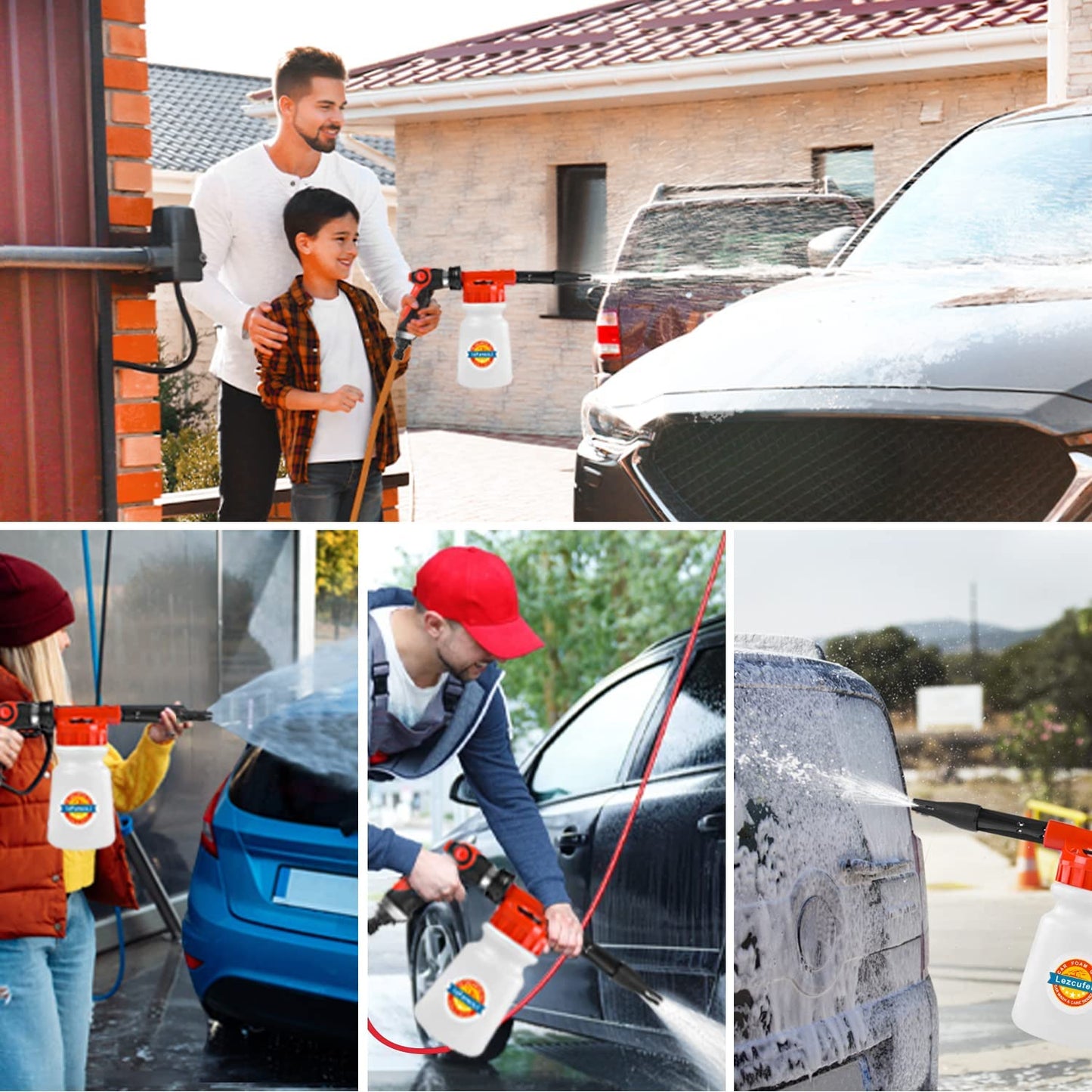 Car Wash Kit with Foam Gun, Car Cleaning Kit with Car Foam Sprayer, Car Detailing Kit, Car Detailing Brush Set, Wheel Brush,Car Wash Mitt & Towels, Foam Cannon Car Washing Kit Fits Most Garden Hose