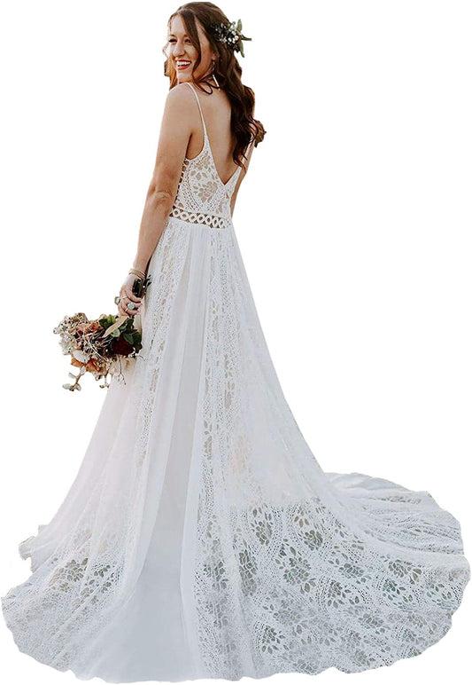 Wedding Dresses Spaghetti Strap with Adjustable Drawstring Lace Bridal Gowns