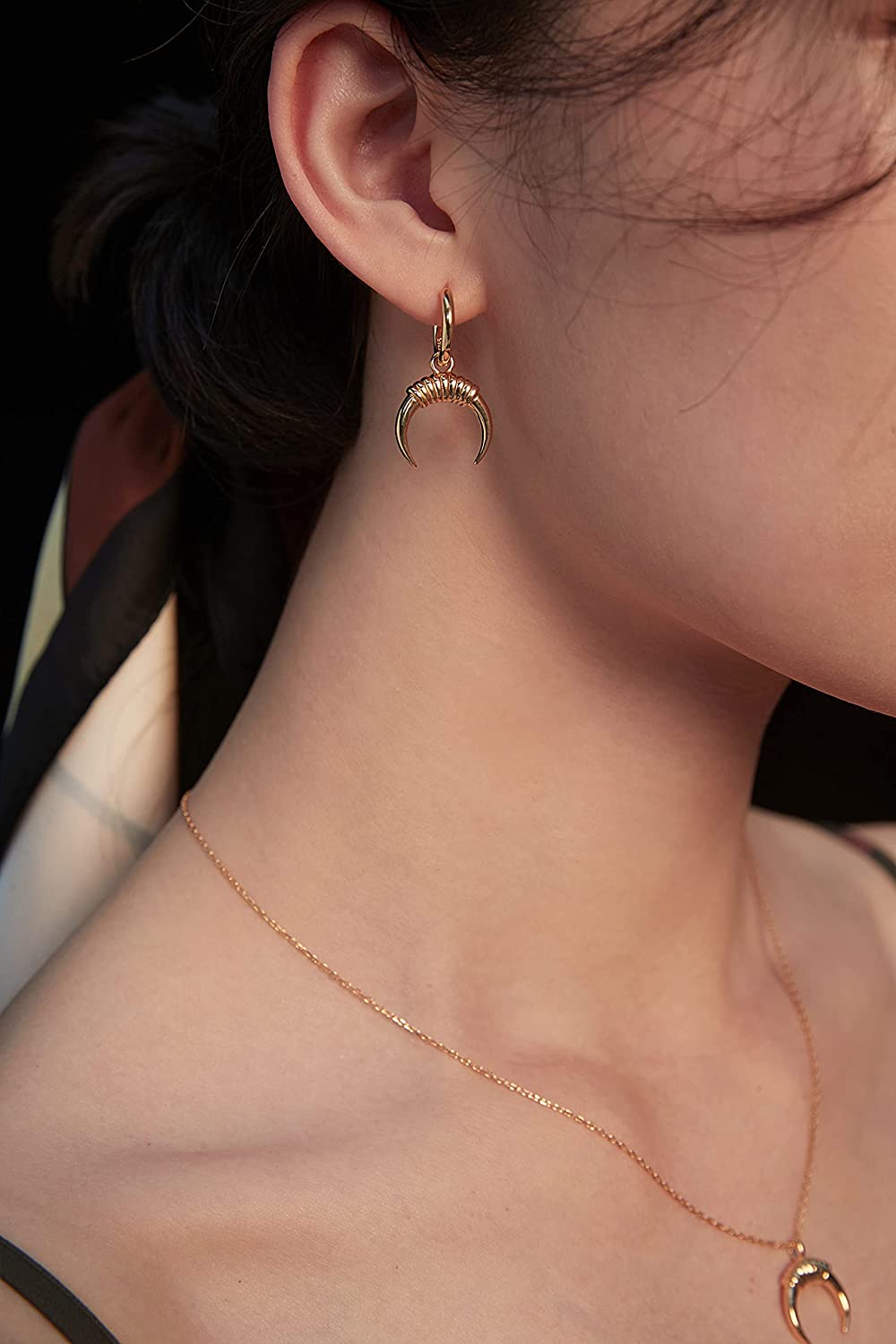 Vadmans Earrings for Women-14K Gold Plated Moon Earrings Cute Crescent Dangle Drop Earrings for Women