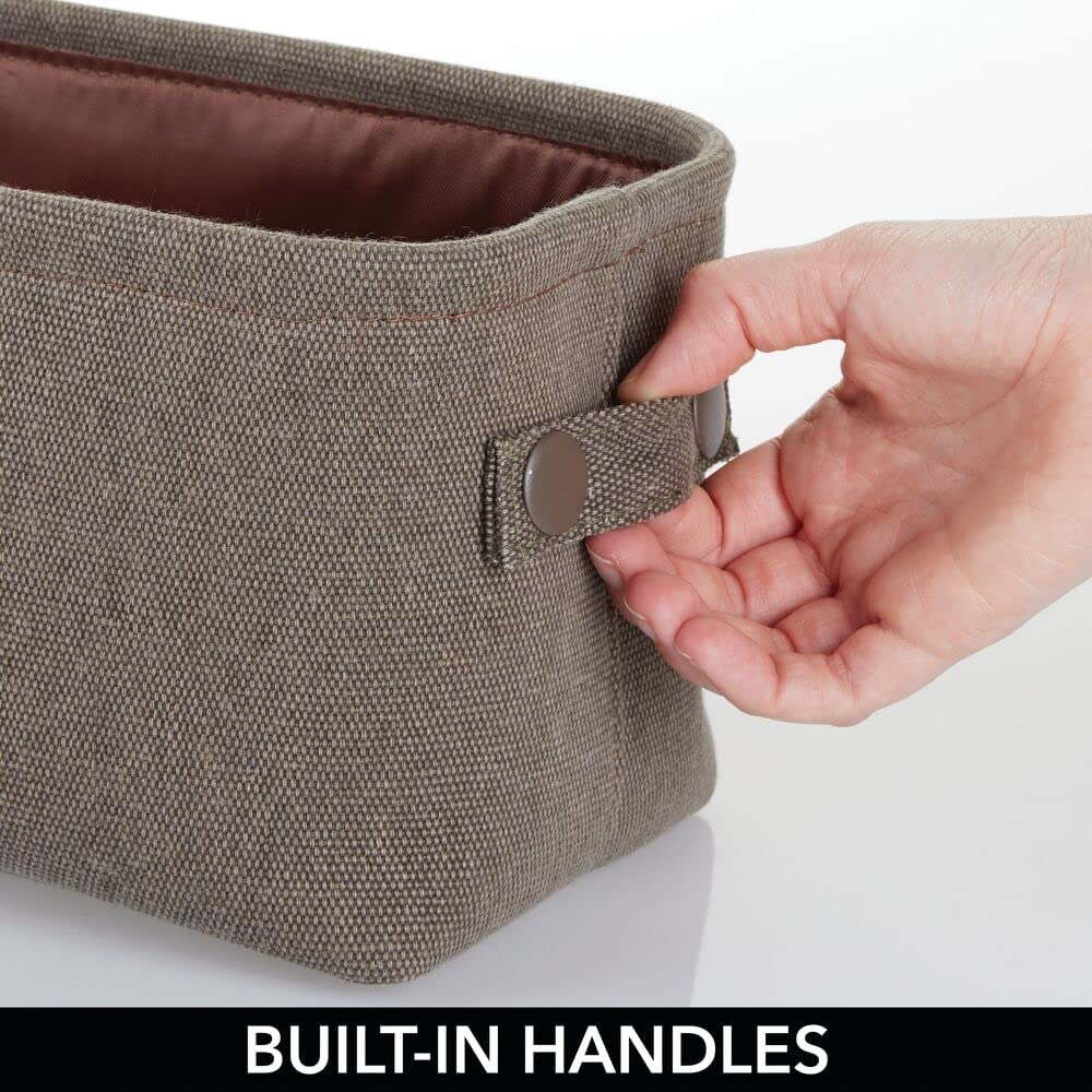 mDesign Soft Cotton Fabric Bathroom Storage Bin with Attached Handles - Organizer for Towels, Toilet Paper Rolls - for Back of Toilet, Cabinets, and Vanities - Espresso Brown