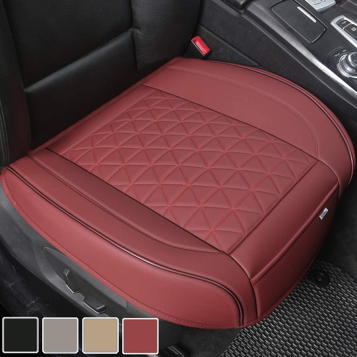 Luxury Faux Leather Car Seat Cover Front Bottom Seat Cushion Cover, Anti-Slip and Wrap Around The Bottom, Fits 95% of Vehicles- 1 Piece, Beige