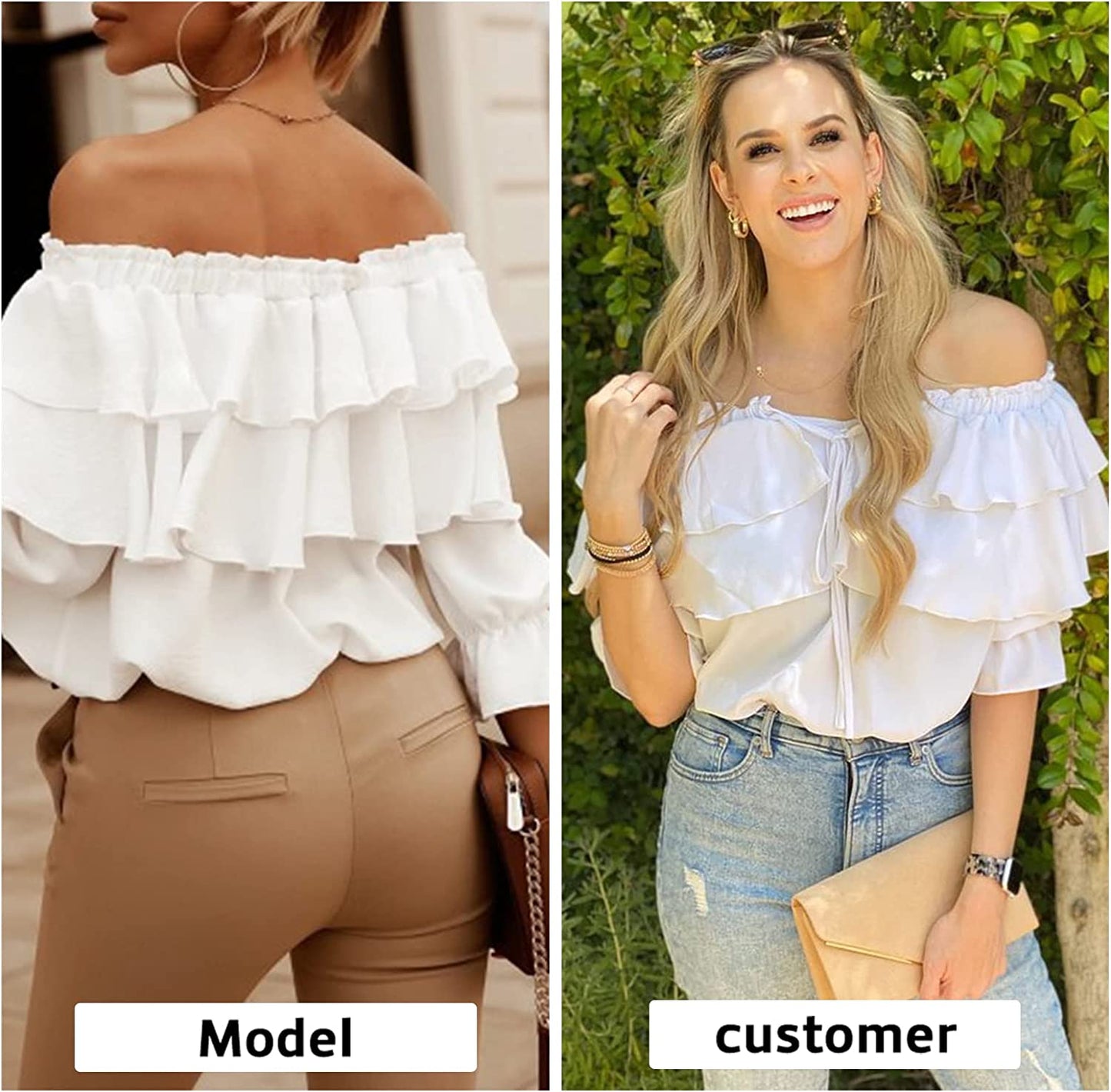 Women's Off Shoulder Ruffle Long Sleeve Blouses Casual Layered Tops
