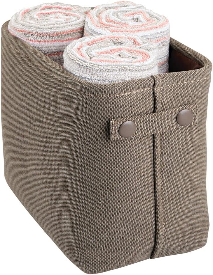 mDesign Soft Cotton Fabric Bathroom Storage Bin with Attached Handles - Organizer for Towels, Toilet Paper Rolls - for Back of Toilet, Cabinets, and Vanities - Espresso Brown