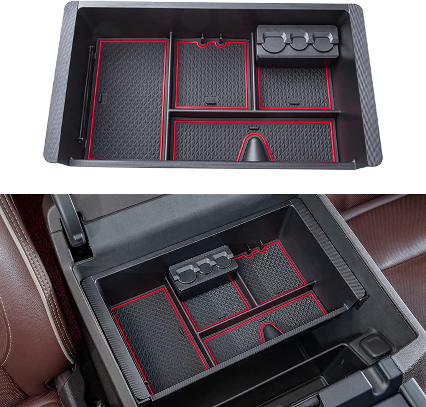 Compatible with Chevy Silverado/GMC Sierra 2014-2018 and Chevy Tahoe Suburban/GMC Yukon 2015-2020 Center Console Organizer Tray Accessories-Full Console w/Bucket Seats ONLY - (Black Trim)