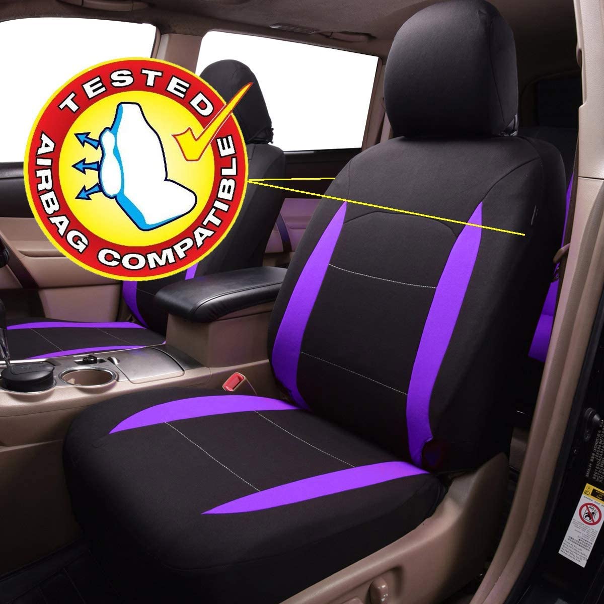 Flying Banner Car Seat Covers Front Seats Rear Bench Polyester car seat Protectors Easy installations Rear Bench Split Classic Man Lady Truck (Full Set -- Low Back, Black Purple)…