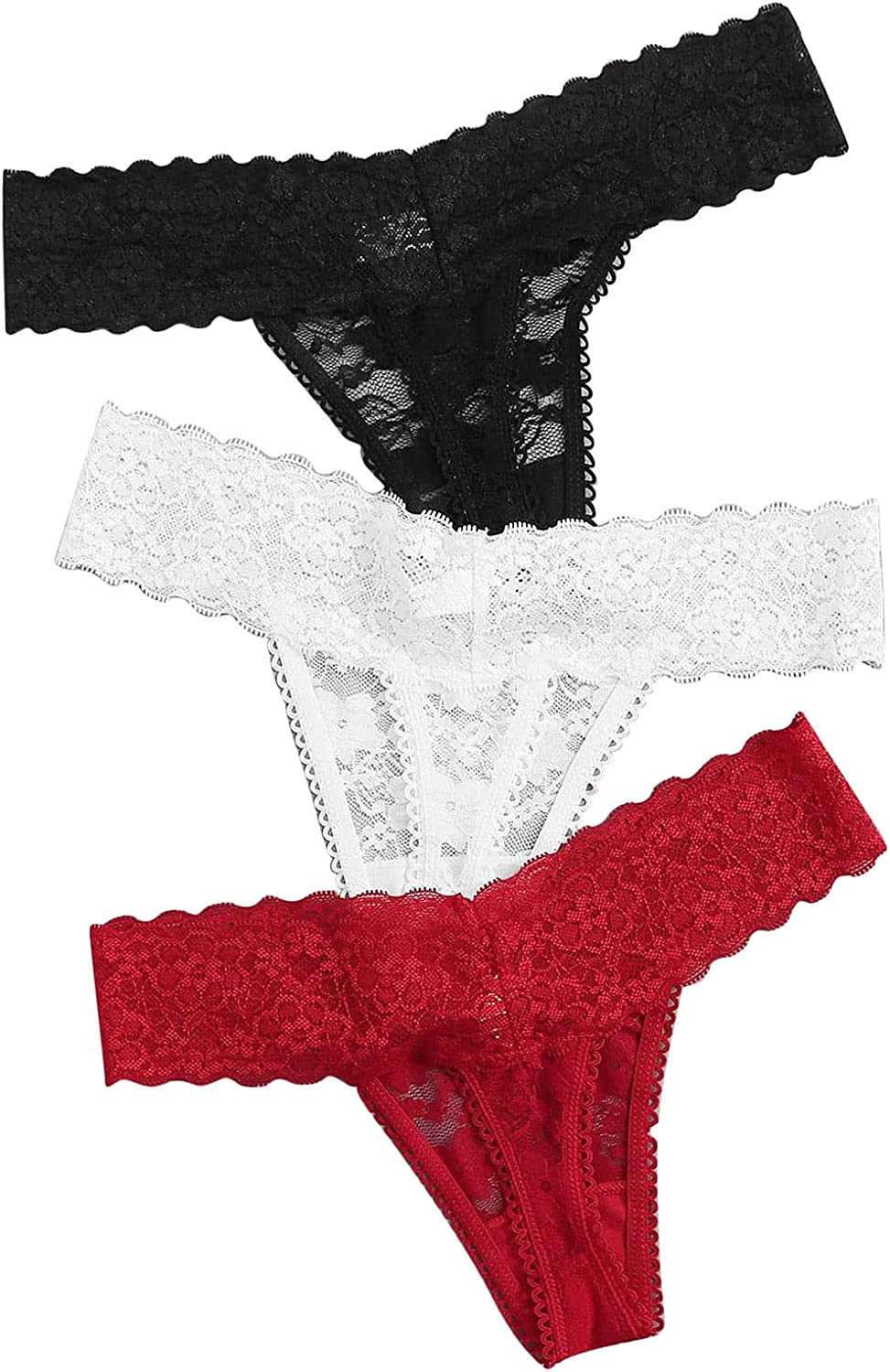 Women’s Sexy Panties,Lace Thongs G-String See Through Underwear Cotton Seamless Lace Thongs Gift for Valentine 2/3-Pack