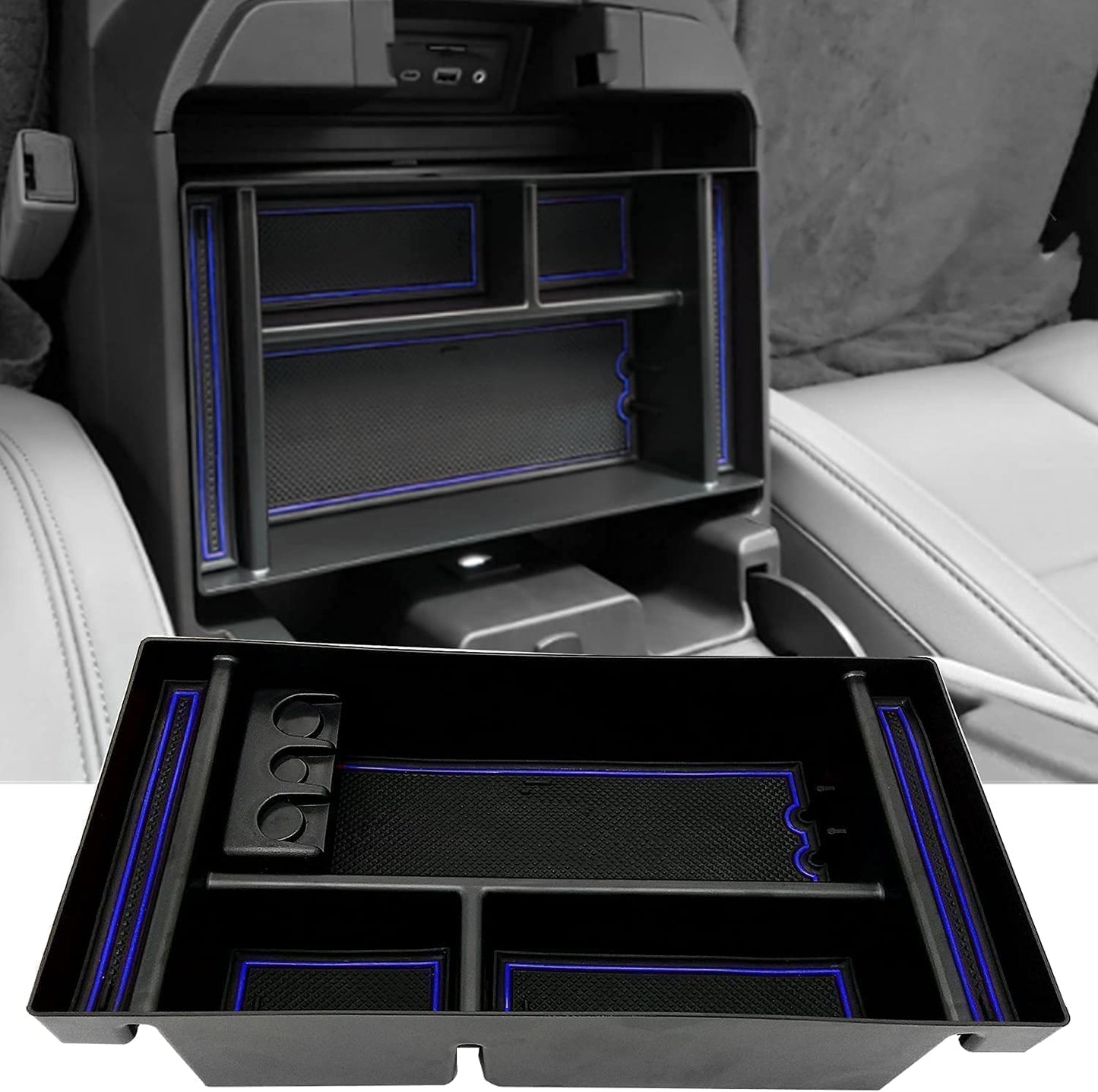 Center Console Organizer Tray fits for 2019-2022 GMC Sierra/Chevy Silverado 1500 Accessories 2020-2021 2022 Chevy Silverado/GMC Sierra 2500 HD/3500 HD -Full Center Console Models Only(Black)