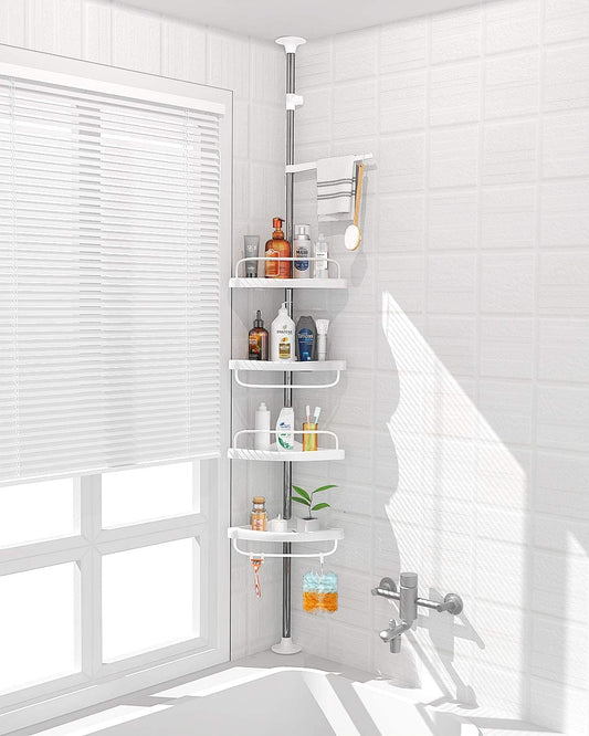4 Layer Corner Shower Caddy, Adjustable Shower Shelf, Constant Tension Stainless Steel Pole Organizer, Rustproof 3.3 to 9.8ft