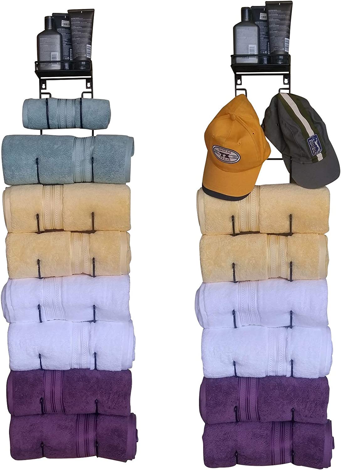 Premium Presents Bath Towel Rack in Bathroom. Wine Racks in Kitchen. Wall Mounted Shelves for Towels hat Organization. Great Decor Accessories. Metal Hooks. 3 Pieces Brand. (Black)