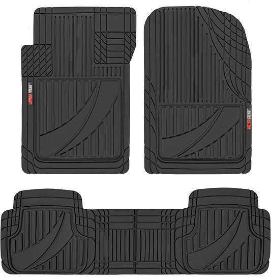 FlexTough Advanced Black Rubber Car Floor Mats - 3 Piece Front & Rear Trim to Fit Floor Mats for Cars Truck SUV, All Weather Automotive Liners with Traction Grips and Multiple Trim Lines