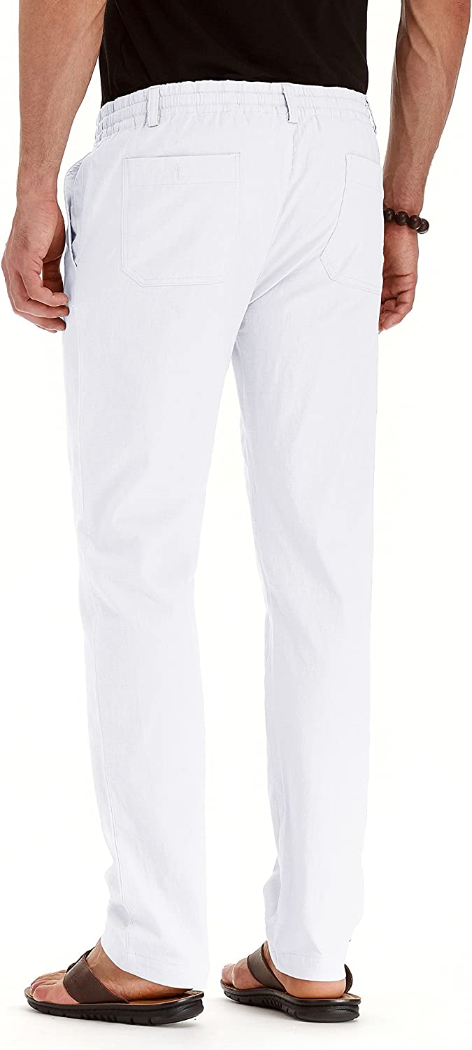 Men's Drawstring Linen Pants Casual Summer Beach Loose Trousers