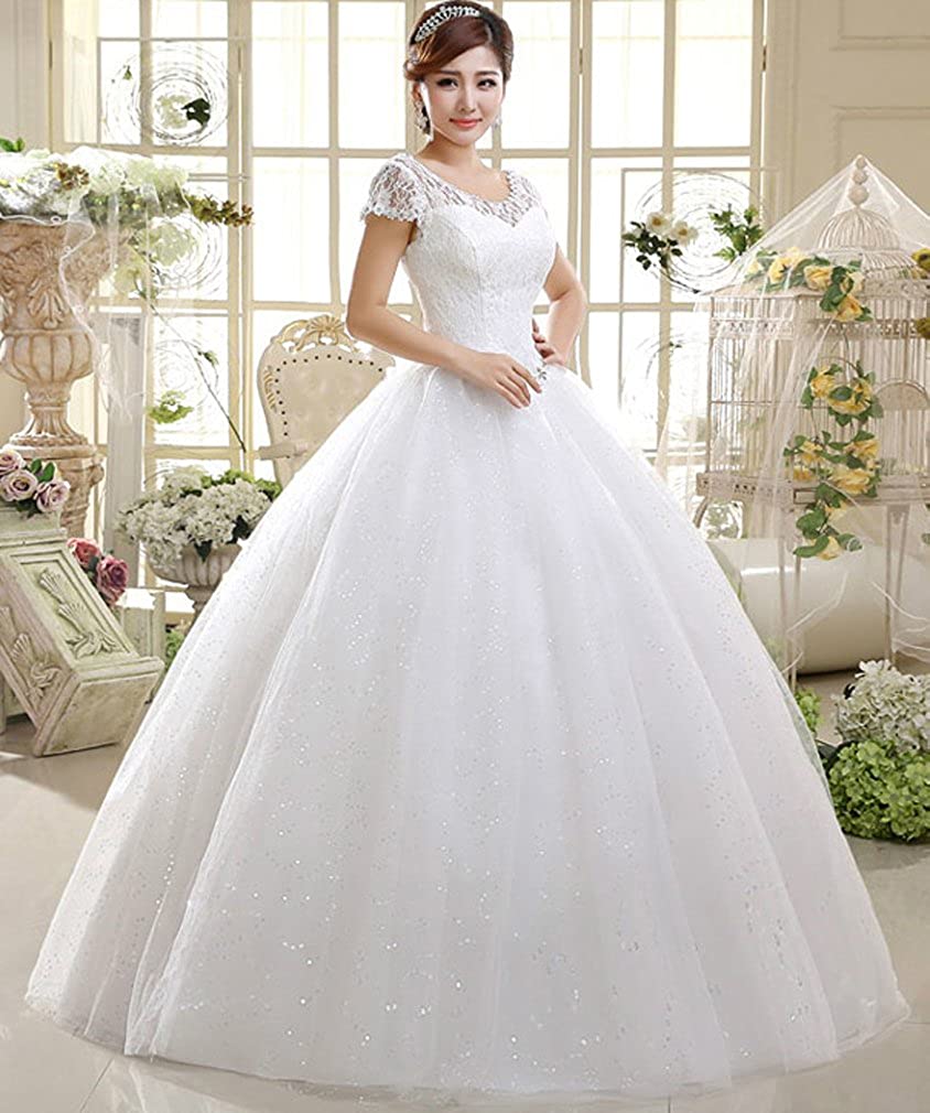 Double Shoulder Floor Length Bridal Gown Wedding Dress Custom Size