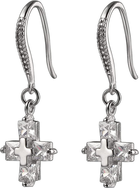 Crsiller Cross Drop Earrings for Women 925 Sterling Silver Eardrop