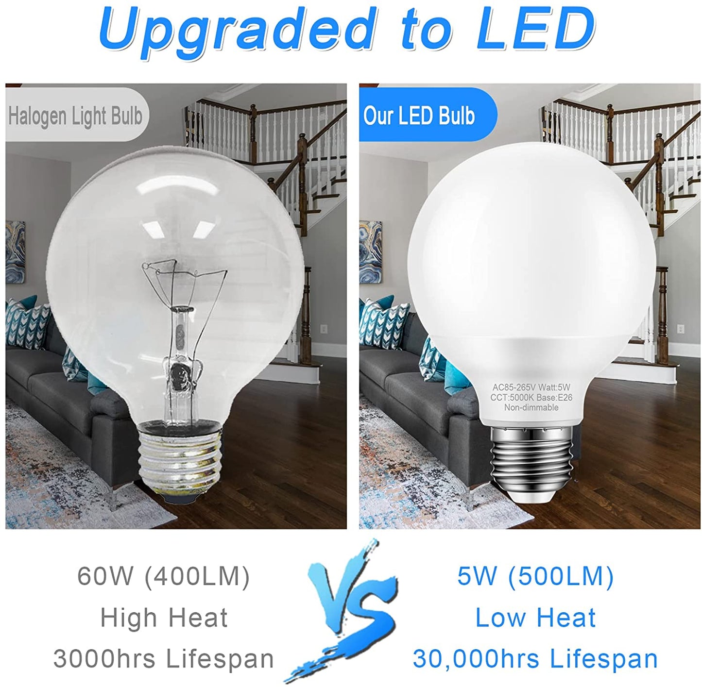 8-Pack Bathroom Light Bulbs, 60 watt Equivalent, Daylight G25 LED Globe Light Bulbs for Bathroom Vanity, E26 Medium Base, 5000K Round Light Bulb Over Mirror, Non-dimmable