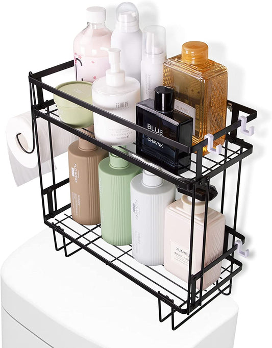 2-Tier Bathroom Shelf Over Toilet, Above Cabinet Restroom Storage Organizer Paper Holder, Space Saver No Drilling with Wall Mounting