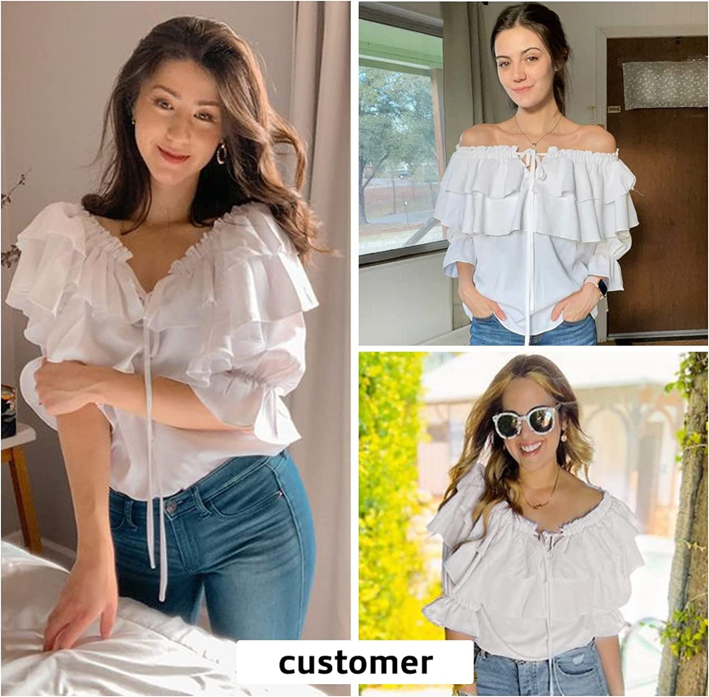 Women's Off Shoulder Ruffle Long Sleeve Blouses Casual Layered Tops