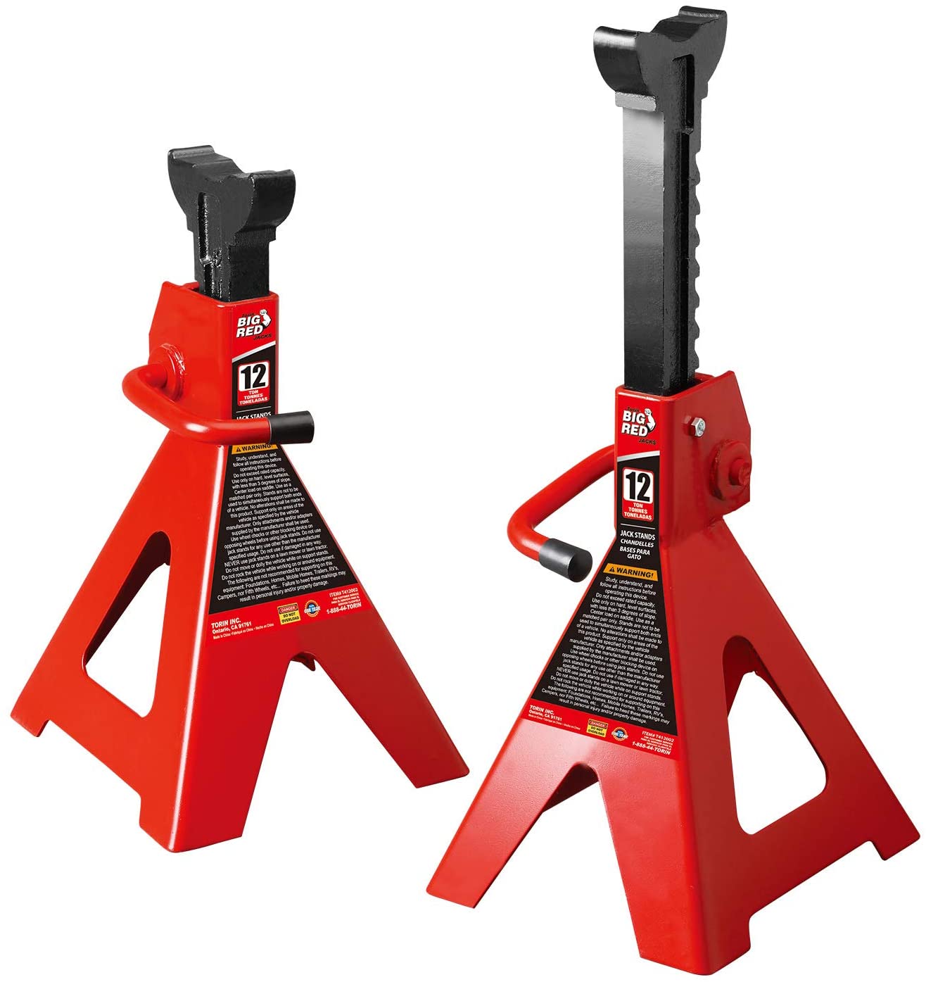 T43202 Torin Steel Jack Stands: 3 Ton (6,000 lb) Capacity, Red, 1 Pair