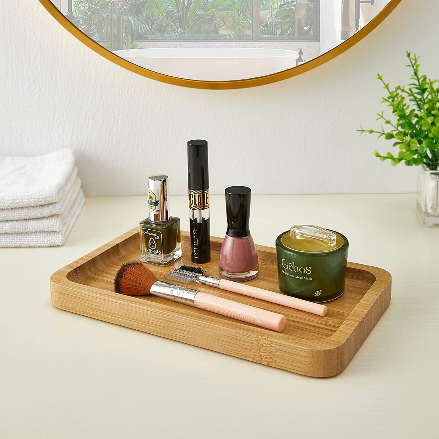 Bamboo Vanity Tray, Bathroom Tray Bamboo Tray Toilet Tank Tray Sink Tray Bathroom Countertop Organizer Holder for Candle Perfume Ring Earring Soap Dispenser