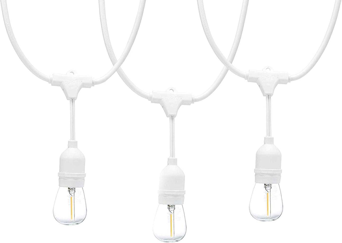 Basics 48-Foot LED Commercial Grade Outdoor String Lights with 16 Edison Style S14 LED Soft White Bulbs - White Cord