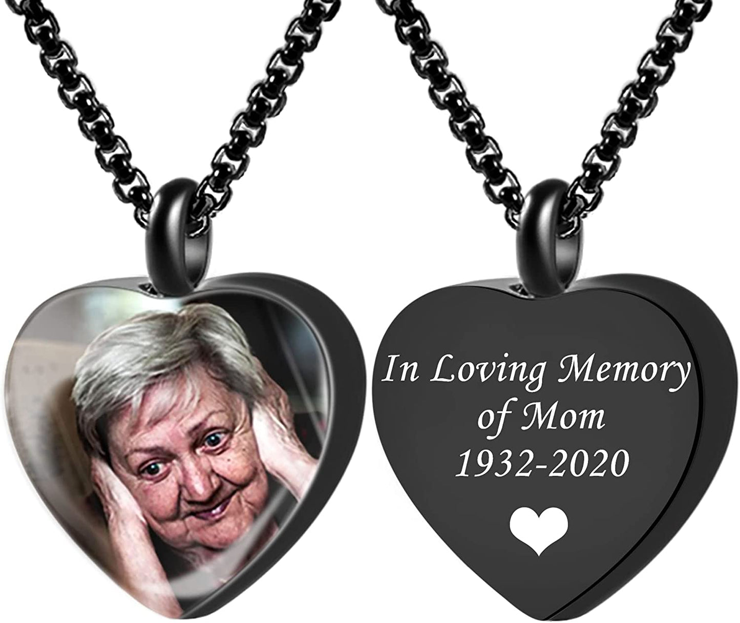 Personalized Custom Engraving Photo & Text Cremation Jewelry Urn Necklace for Ashes Keepsake Memorial Pendant