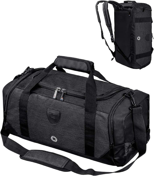 Gym Duffle Bag Backpack Waterproof Sports Duffel Bags Travel Weekender Bag for Men Women Overnight Bag with Shoes Compartment Black