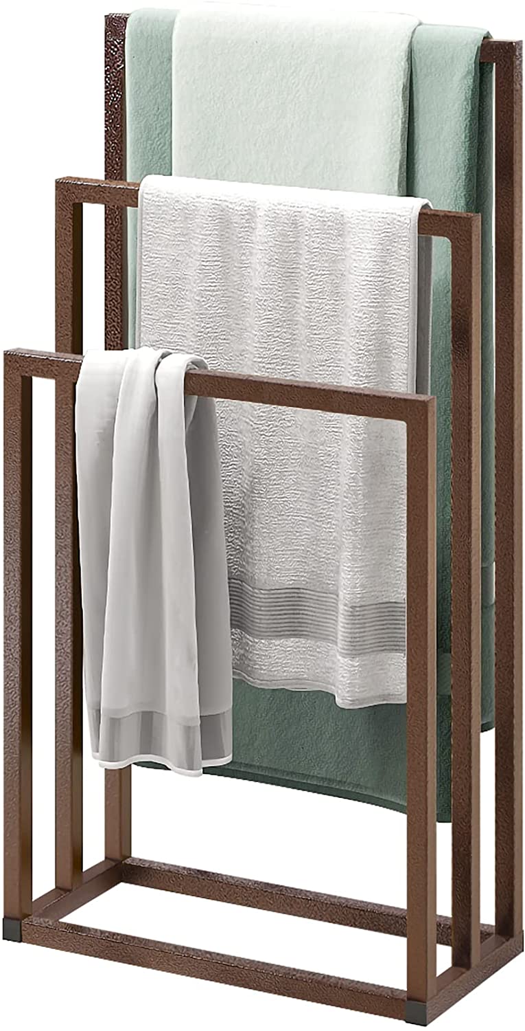 3 Tiers Metal Freestanding Towel Rack Chrome Modern Washcloths Holder Brown Drying Rack, Organizer for Hand Towels Bathroom Storage,Organization Next to Tub or Shower,Bathroom Accessories
