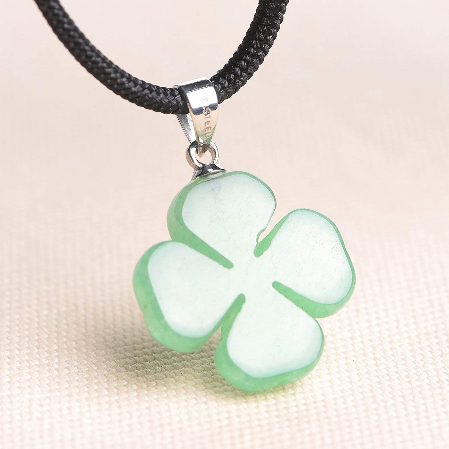 Four Leaf Clover Necklace,Made with Green Aventurine Jade for Faith Hope Love and Luck 16 Inch Rope Chain