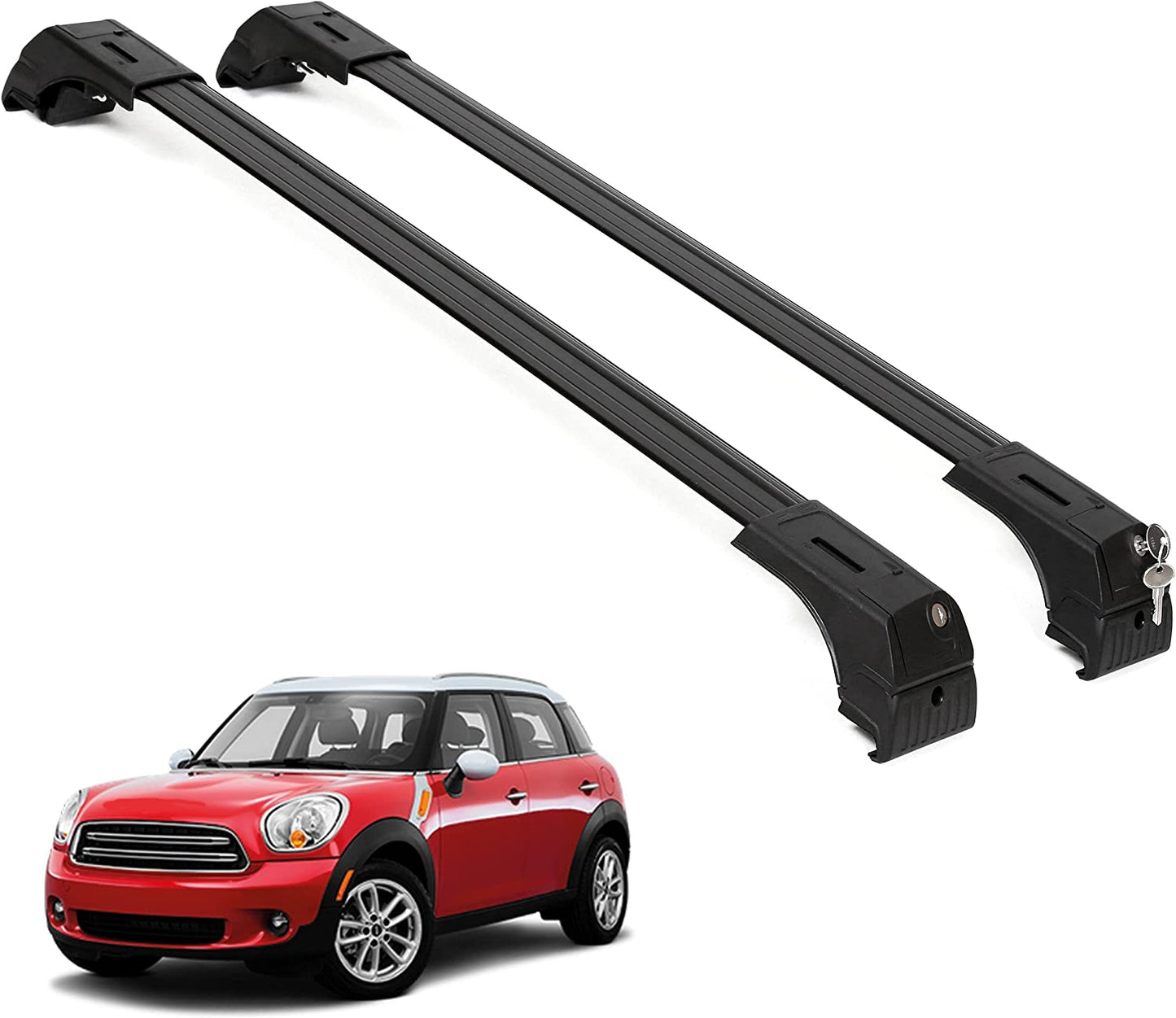Roof Rack Cross Bars Compatible w/ Mini Cooper Countrymen (R60) 2011-2016 - Aluminum Lockable Cargo Carrier for Rooftop Luggage, Skis, Bikes, & Kayaks - Car Accessories - (Black, Set of 2)