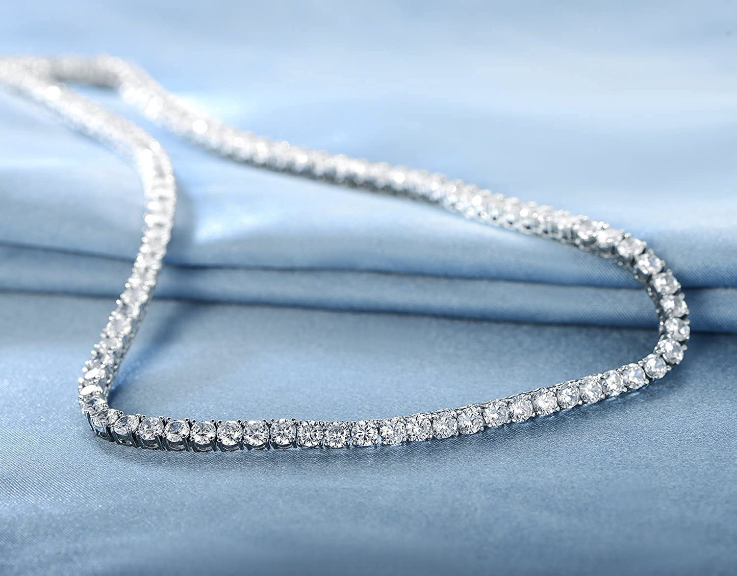 18K White Gold Plated 4.0mm Round Cubic Zirconia Classic Tennis Necklace 16/18/20/22/24 Inch