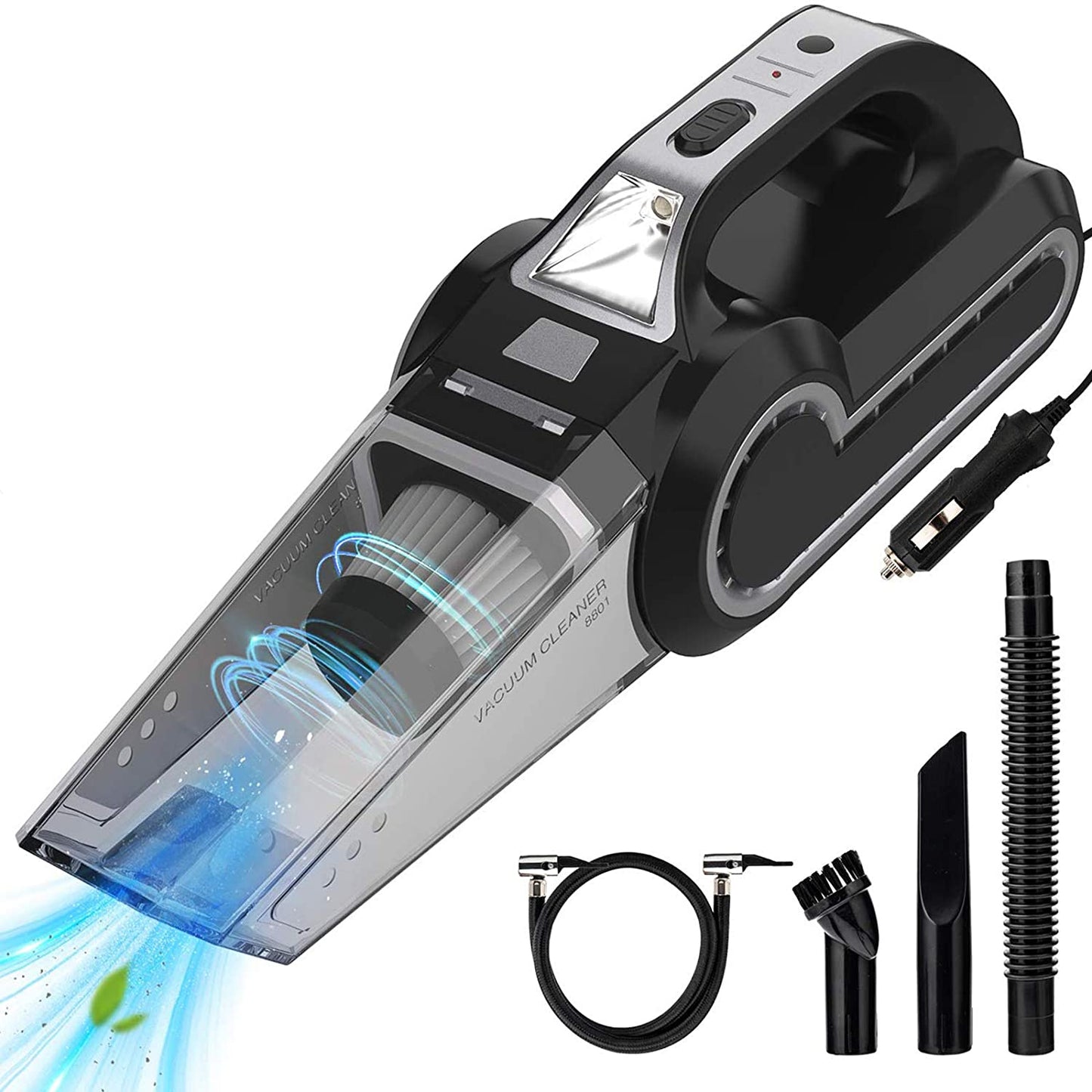 Handheld Vacuums, Mutifunction Car Vacuums Cleaner with Searchlight, Tire Pressure Gauge and Car Inflator, 120W DC 12V Up to 6500Pa Powerful Suction for Wet and Dry